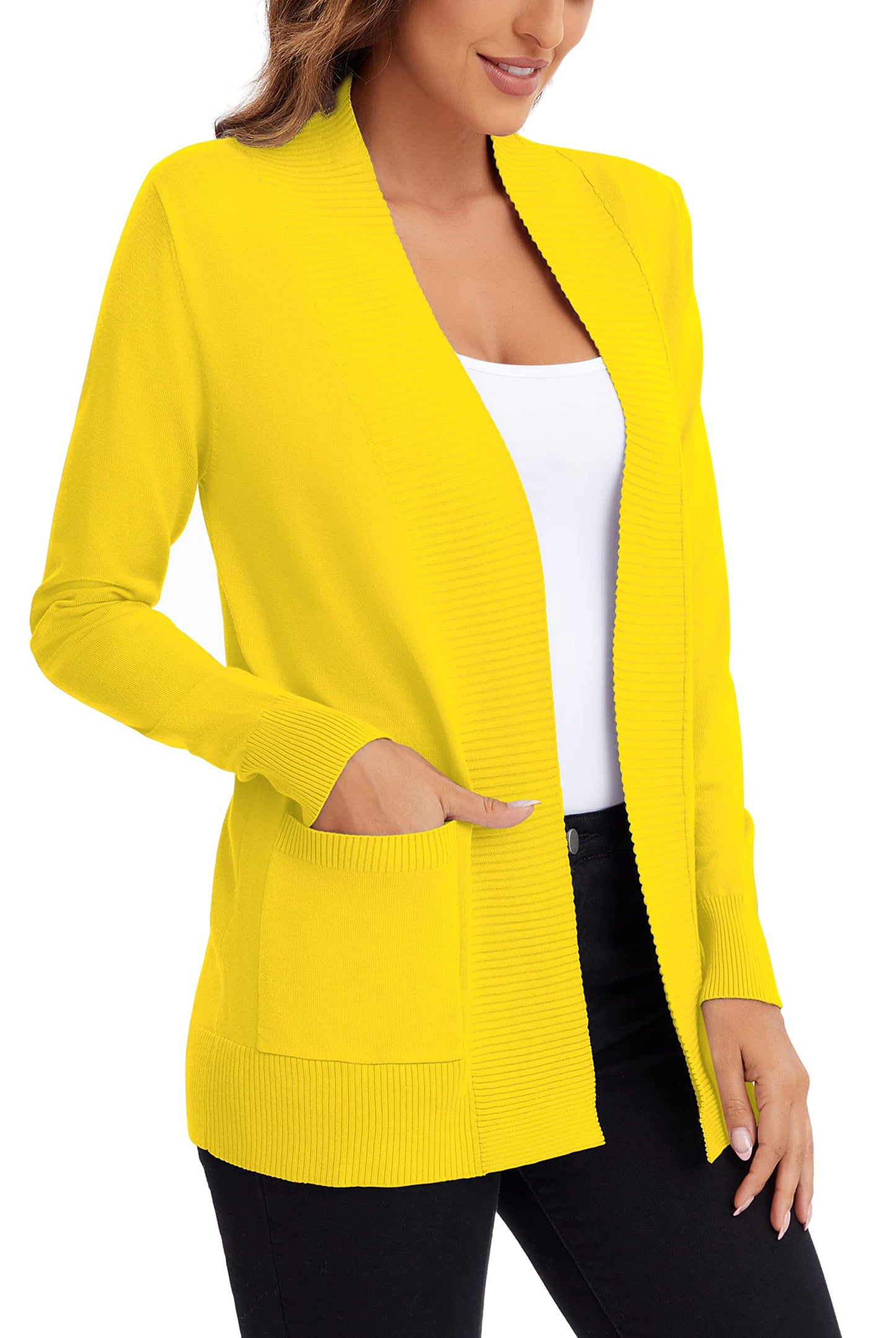 Urban CoCo Leichter Strickjacke für Damen mit offener Vorderseite, lange Ärmel, mit Tasche
