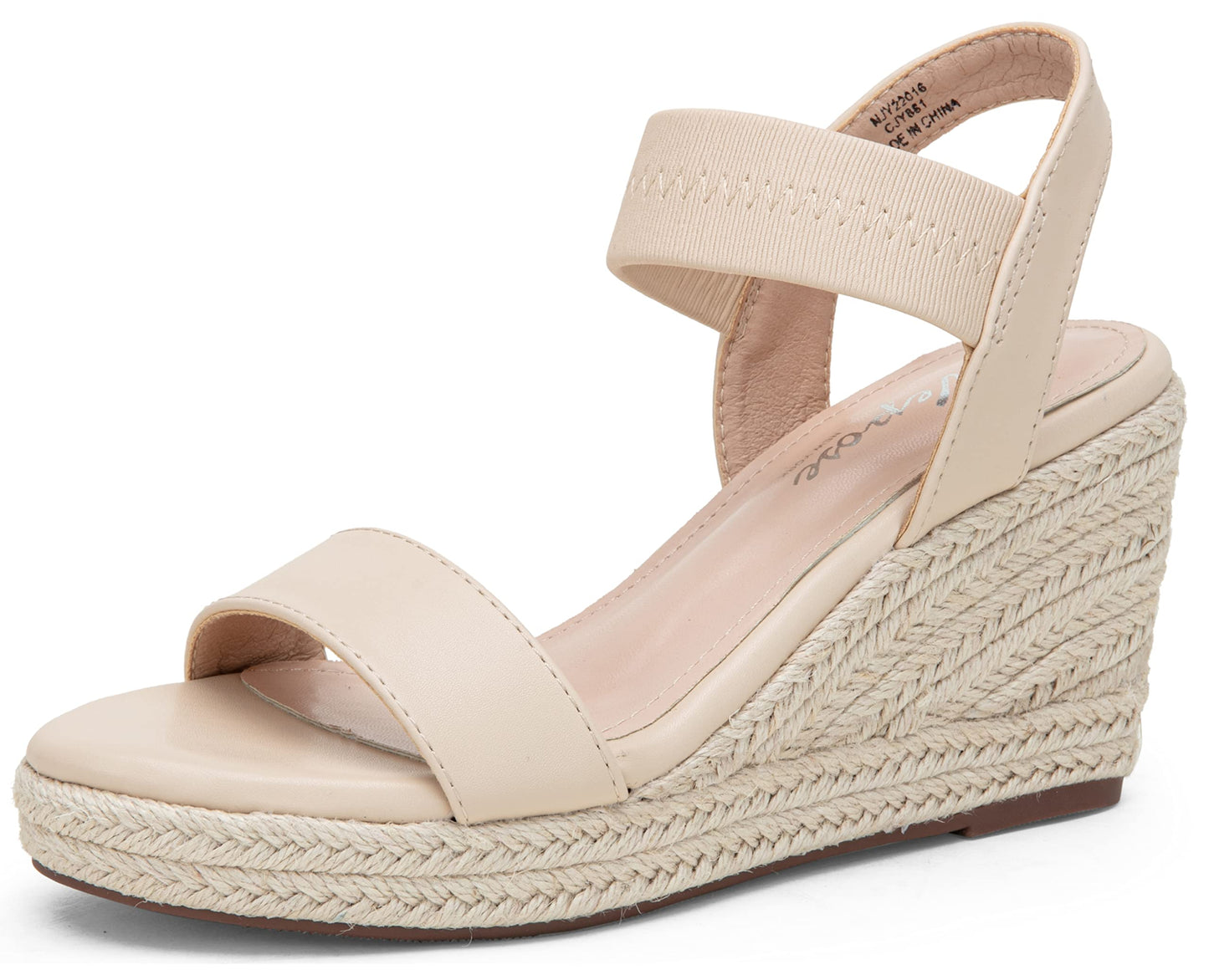 Vepose Damen 881 Keilsandalen Elastischer Fesselriemen Espadrilles Plateau Offene Zehenpartie High Heel Stretch Textil Brautschuhe