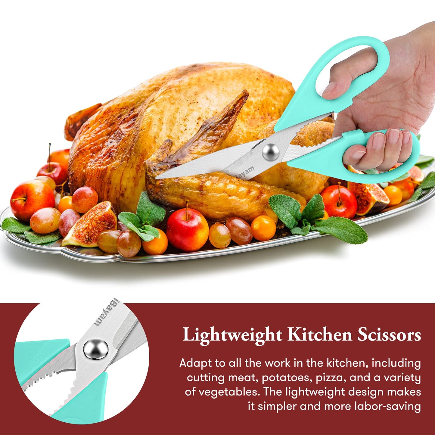 iBayam Küchenschere, Allzweck-Küchenschere, strapazierfähig, Küchen-Kochutensilien-Set, Kochutensilien, Fleisch- und Geflügelschere, spülmaschinenfeste Lebensmittel-Kochschere, Allzweckschere aus Edelstahl, Küchengeschenke