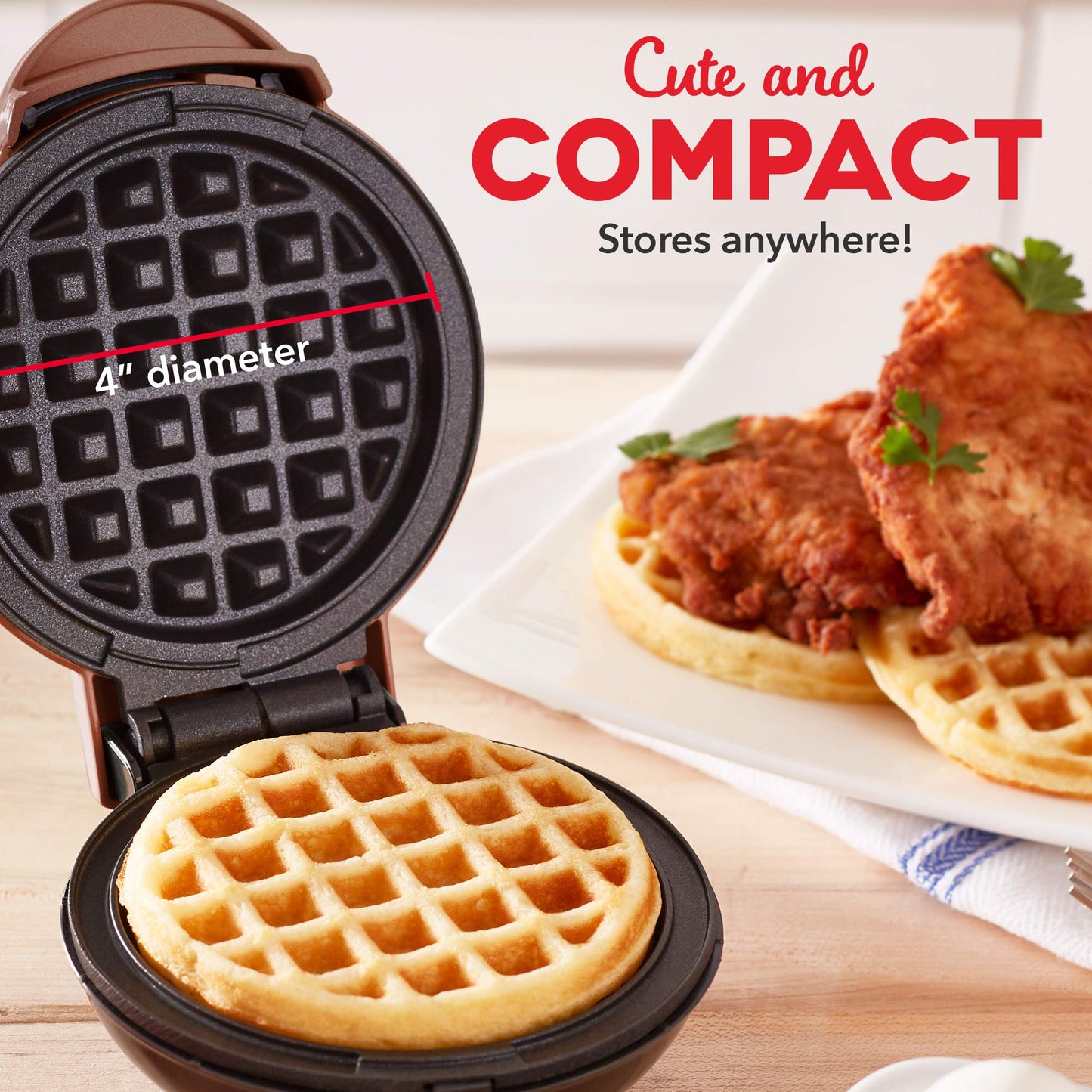 DASH Mini Maker for Individual Waffles, Hash Browns, Keto Chaffles with Easy to Clean, Non-Stick Surfaces, 4 Inch, White Pineapple