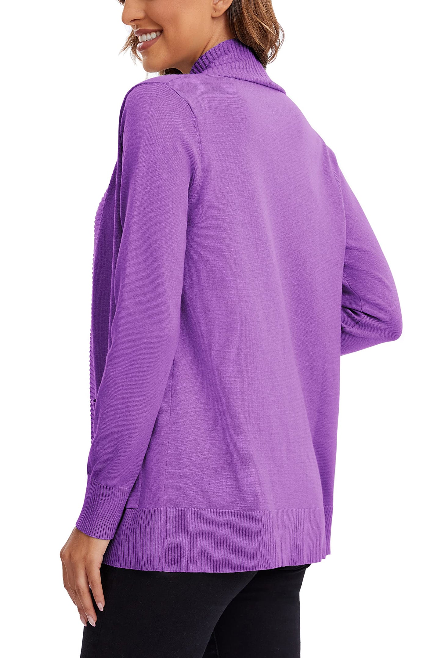 Urban CoCo Leichter Strickjacke für Damen mit offener Vorderseite, lange Ärmel, mit Tasche