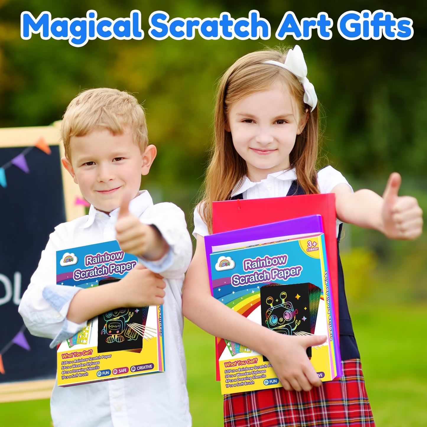 ZMLM Scratch Art Crafts Boys Gifts, Rainbow Scratch Paper Art Gifts for 3 4 5 6 7 8 9 10 Years Old Girls and Boys Kids, Mother Day Crafts for Kids Birthday Toys and Games Activities Gift (Blue)