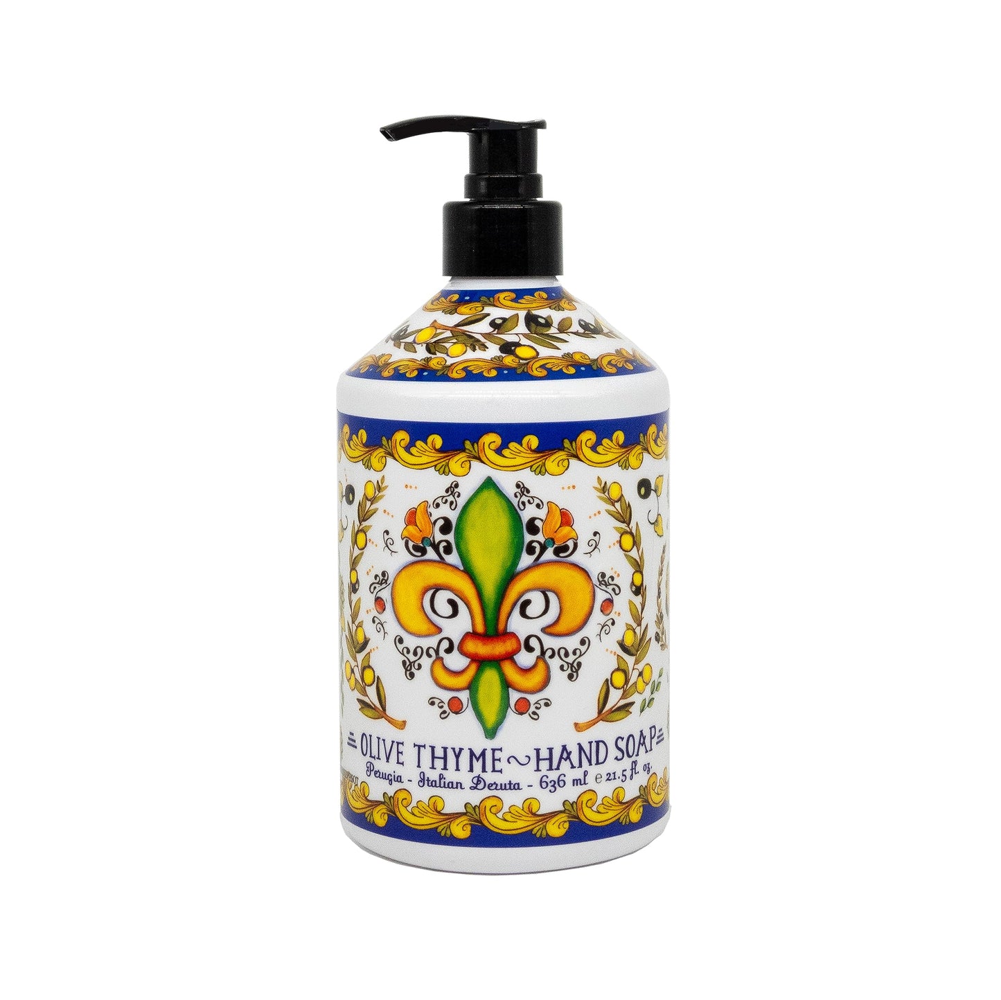 Perugia Italienische Deruta-Handseife - 650 ml-Flaschen - 8er-Pack - Lavendel, Süßorange, Zitronenverbene und Oliventhymian