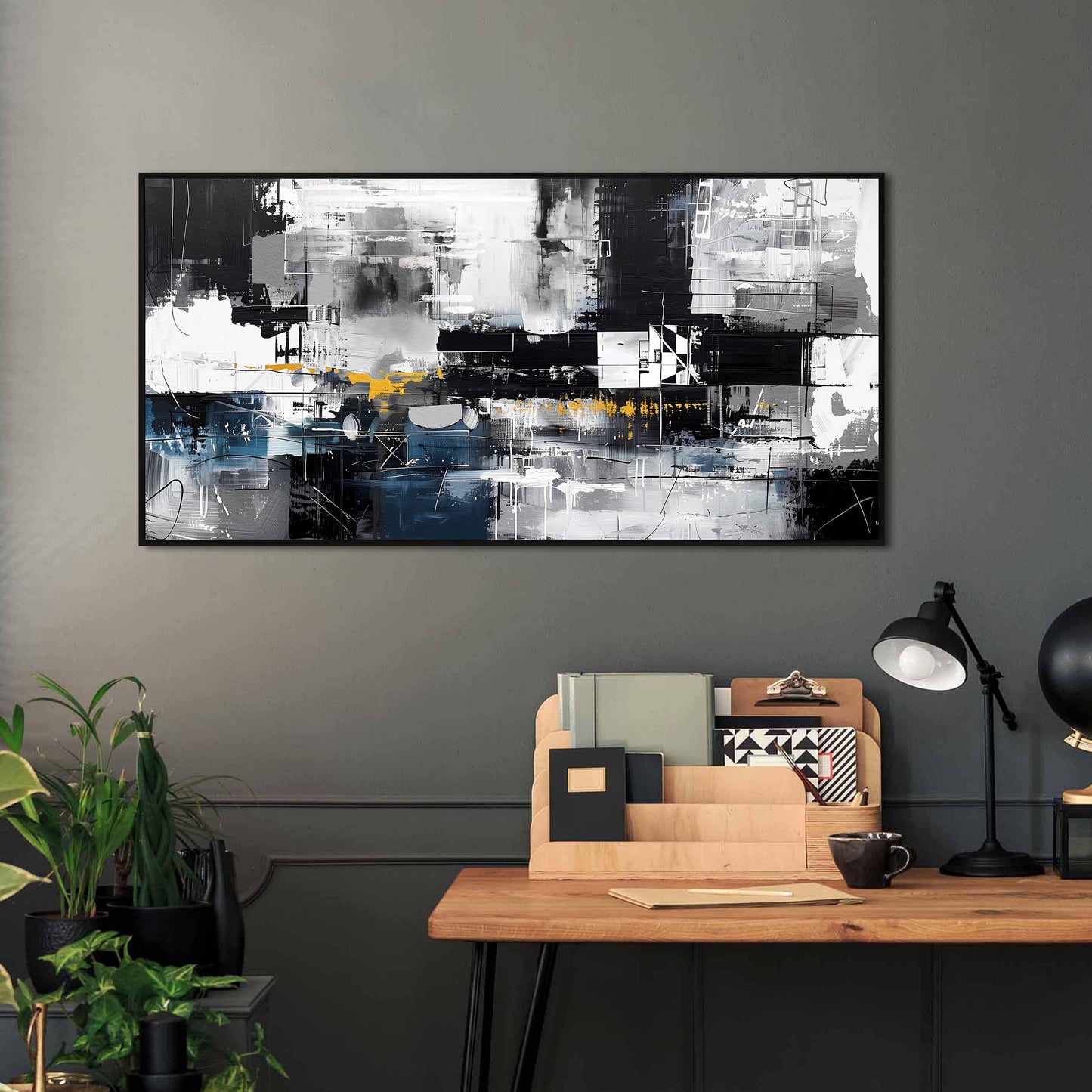 Gold Wall Art White Wall Pictures Beautiful Flower Wall Decorations for Living Room Black Artwork 24"x48" Art for Home Office