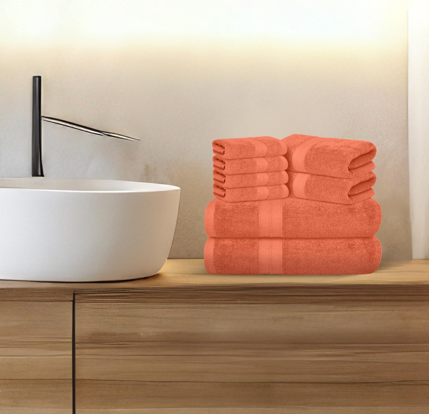 Avalon Towels Luxury 8 Piece Towels Set, 2 Bath Towels, 2 Hand Towels and 4 Washcloths, 600 GSM 100% Ring Spun Cotton Highly Absorbent Bathroom Towel Set, Ideal for Hotel, Spa and Gym (Pink)