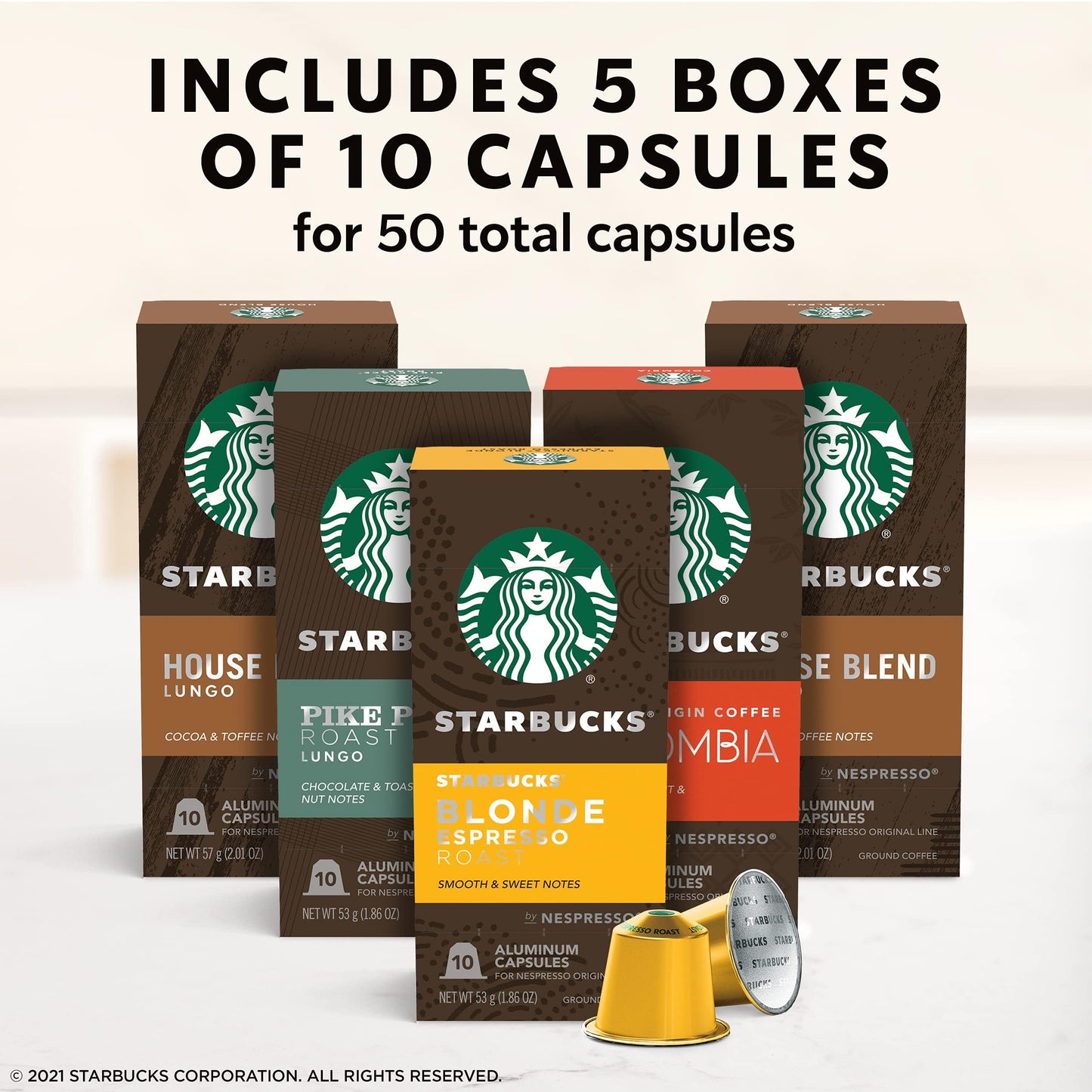 Starbucks by Nespresso Original Line Variety Pack Coffee, 50-count Espresso Pods