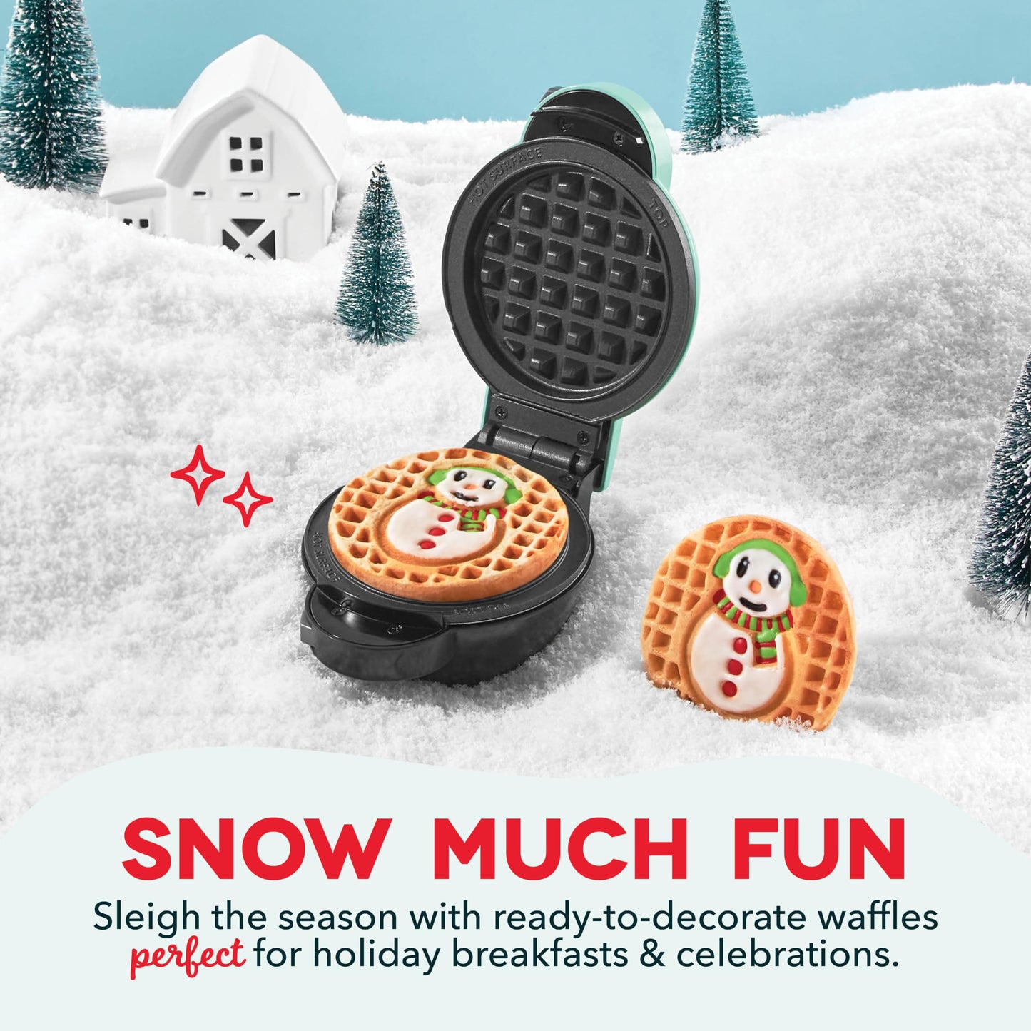 DASH Multimaker Mini System Two 4” Nonstick Removable Waffle Plates (Gingerbread & Snowflake) - 2Pc Plate Pack for Waffle Iron & Griddle, Compatible with Dash MultiMaker Mini System, Nonstick Surface
