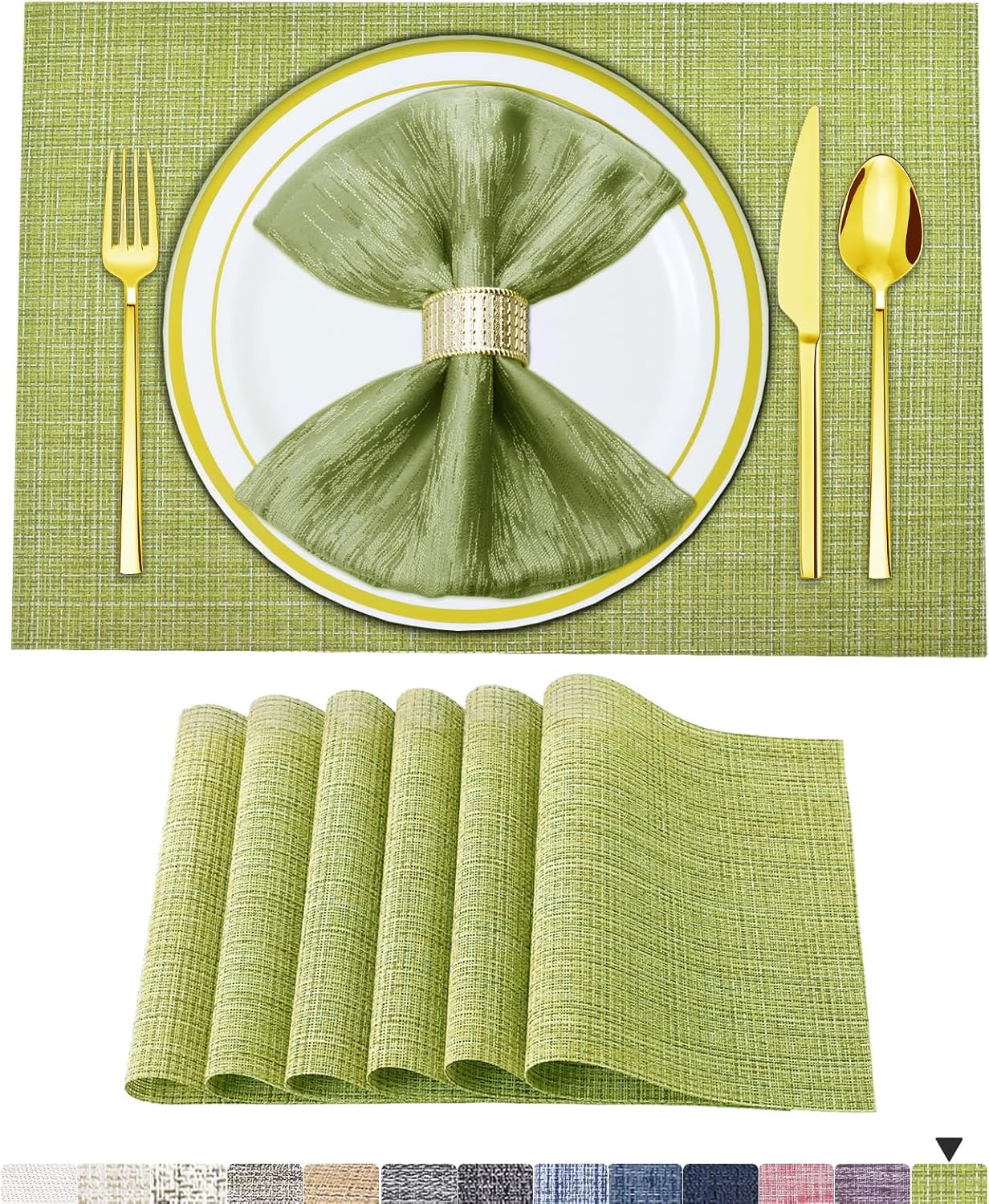 Tischsets 6er-Set, gewebtes Vinyl-Tischset für Esstisch, waschbar, abwischbar, Küchentischsets, strapazierfähige Tischsets für drinnen und draußen, 01 Beige, 6 Stück