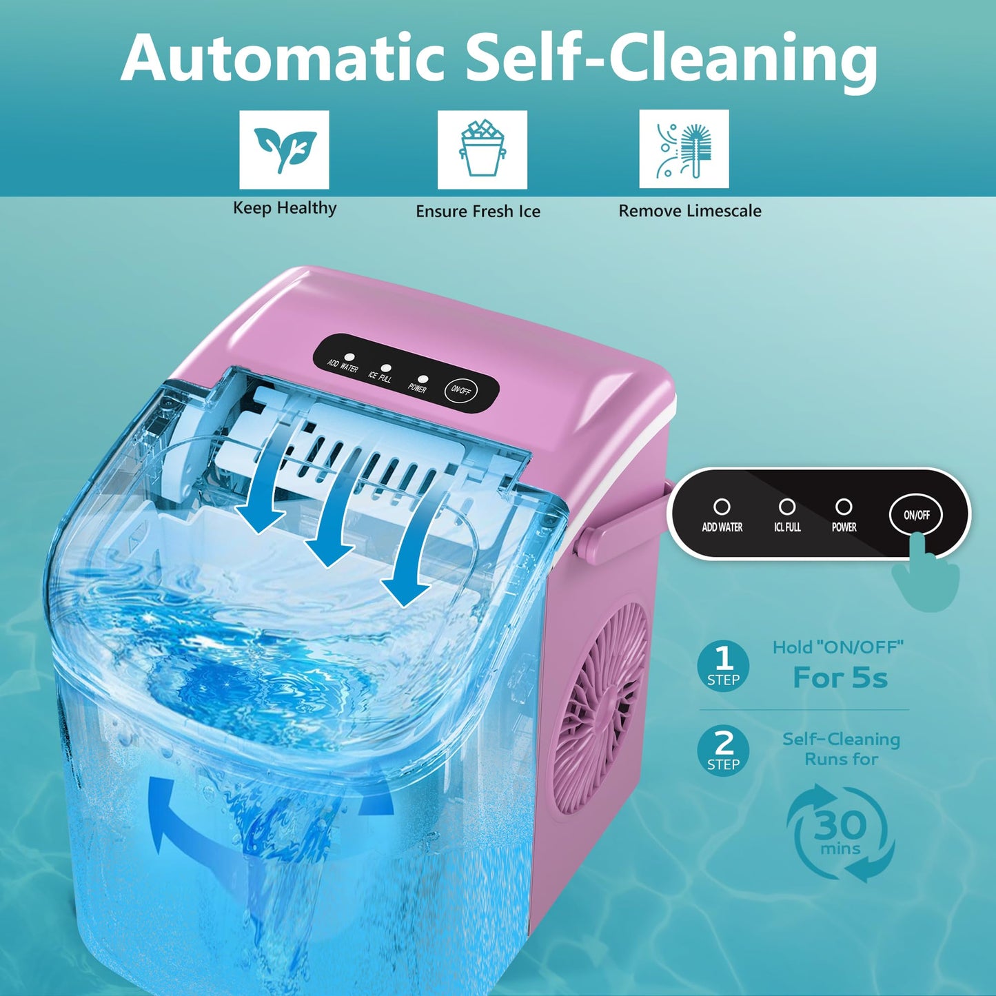 EUHOMY Countertop Ice Maker Machine with Handle, 26lbs in 24Hrs, 9 Ice Cubes Ready in 6 Mins, Auto-Cleaning Portable Ice Maker with Basket and Scoop, for Home/Kitchen/Camping/RV. (Black)