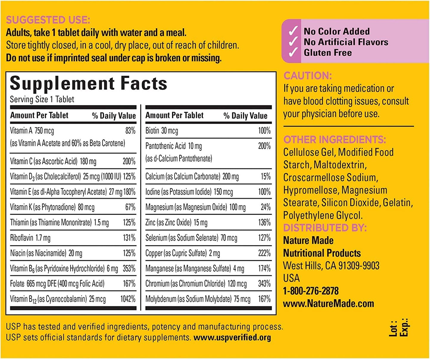 Nature Made Multivitamin für Sie ab 50 ohne Eisen, Multivitamin für Frauen zur täglichen Nährstoffunterstützung, Multivitamin für Frauen, 90 Tabletten, 90-Tage-Vorrat