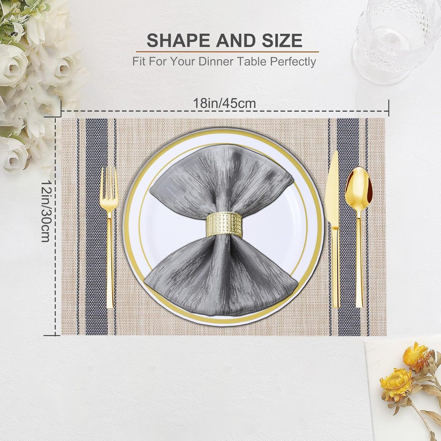 Tischsets 6er-Set, gewebtes Vinyl-Tischset für Esstisch, waschbar, abwischbar, Küchentischsets, strapazierfähige Tischsets für drinnen und draußen, 01 Beige, 6 Stück