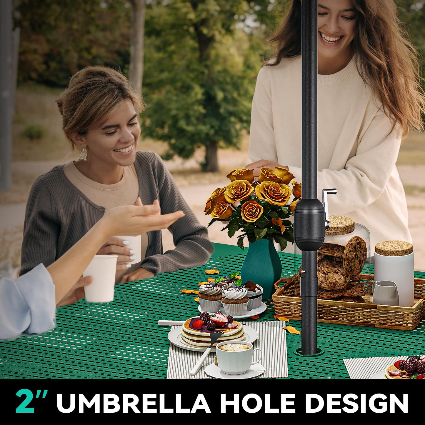 YITAHOME 6ft Outdoor Picnic Table with Wood-Like Tabletop, Sturdy Steel Frame and Umbrella Opening, Heavy Duty Picnic Table Ideal for Yard, Patio, Lawn Gatherings, Light Brown