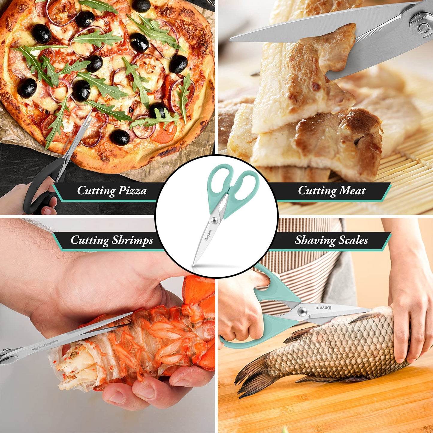 iBayam Küchenschere, Allzweck-Küchenschere, strapazierfähig, Küchen-Kochutensilien-Set, Kochutensilien, Fleisch- und Geflügelschere, spülmaschinenfeste Lebensmittel-Kochschere, Allzweckschere aus Edelstahl, Küchengeschenke