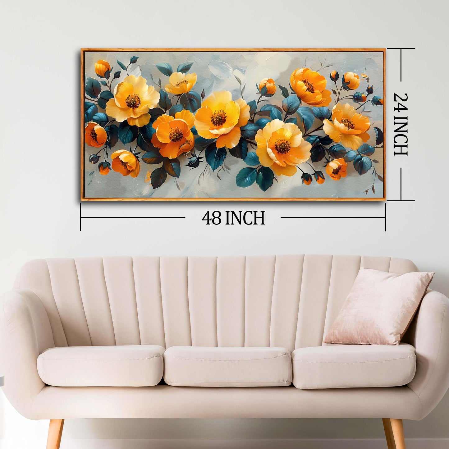 Gold Wall Art White Wall Pictures Beautiful Flower Wall Decorations for Living Room Black Artwork 24"x48" Art for Home Office