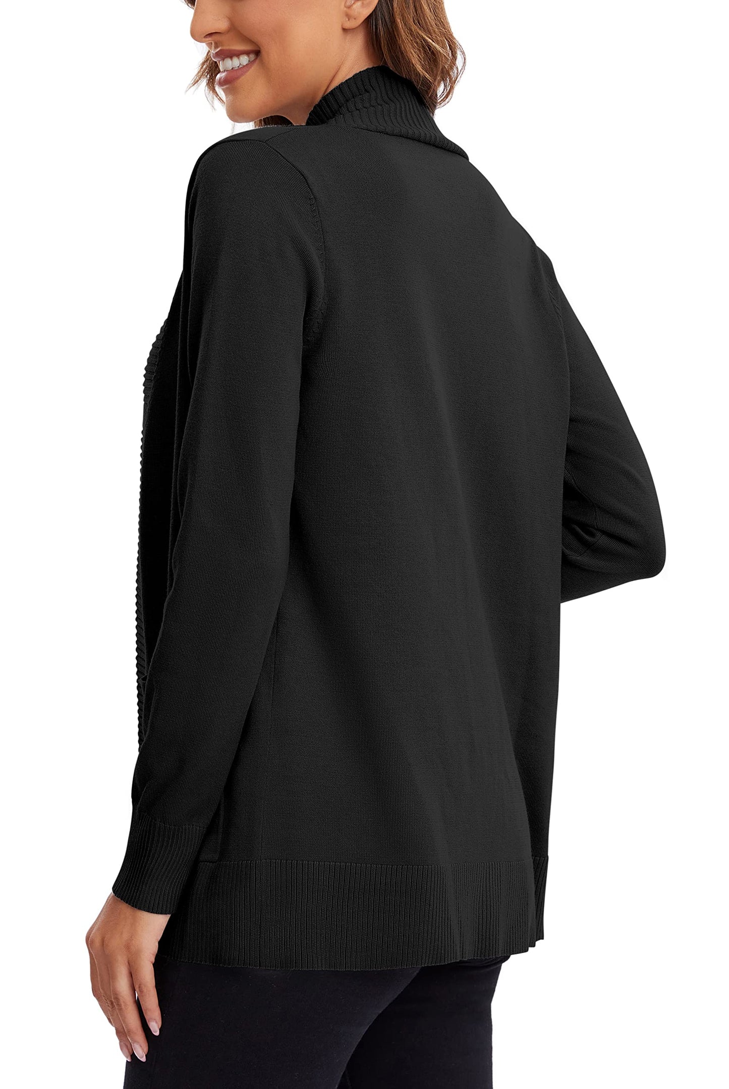 Urban CoCo Leichter Strickjacke für Damen mit offener Vorderseite, lange Ärmel, mit Tasche