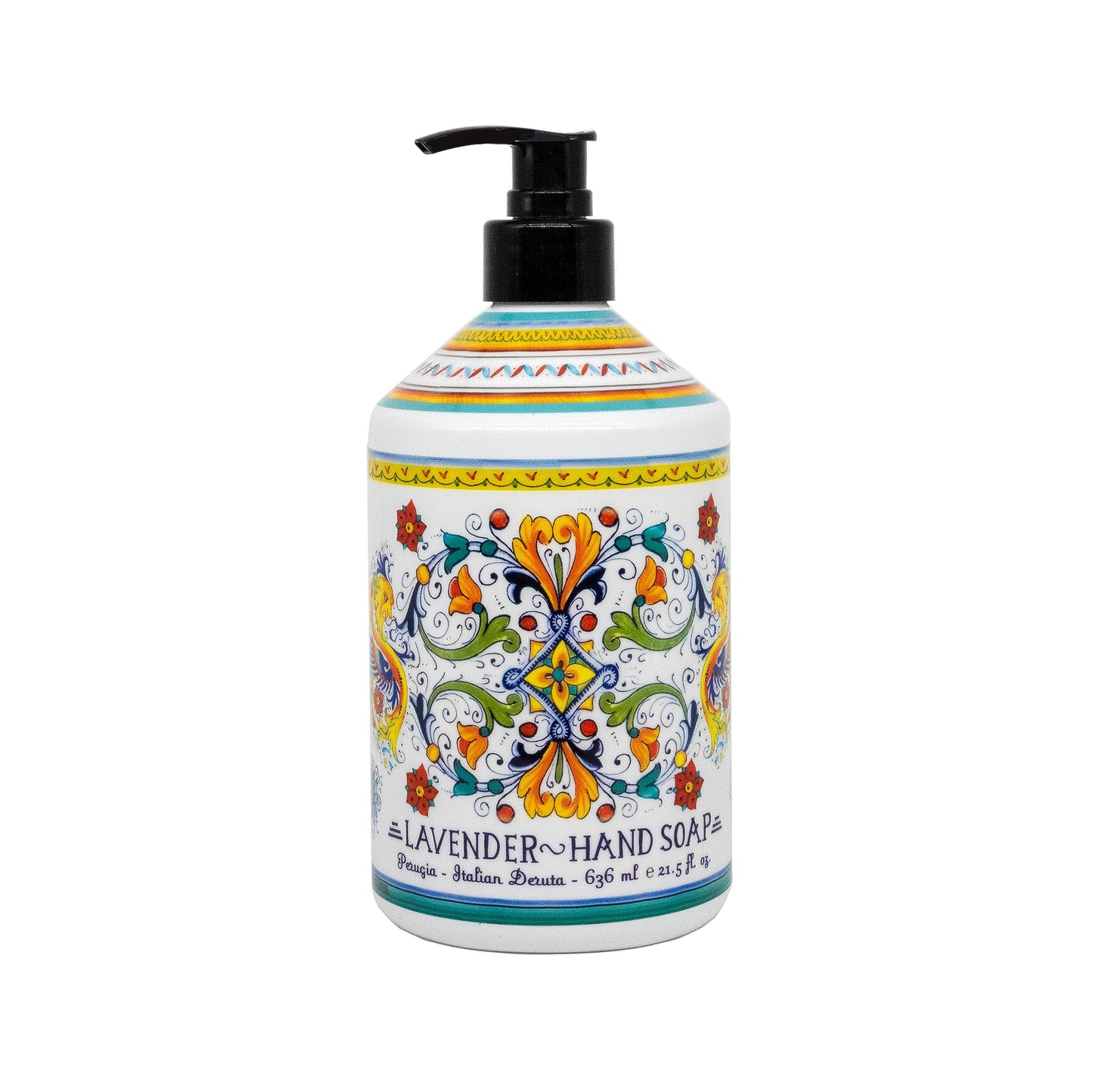 Perugia Italienische Deruta-Handseife - 650 ml-Flaschen - 8er-Pack - Lavendel, Süßorange, Zitronenverbene und Oliventhymian