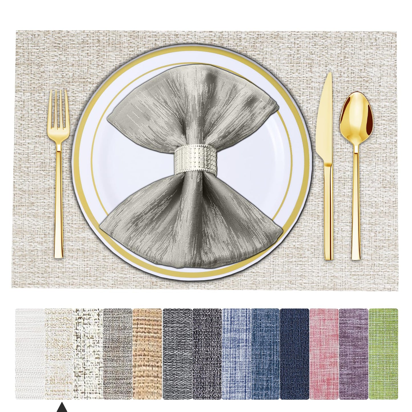Tischsets 6er-Set, gewebtes Vinyl-Tischset für Esstisch, waschbar, abwischbar, Küchentischsets, strapazierfähige Tischsets für drinnen und draußen, 01 Beige, 6 Stück