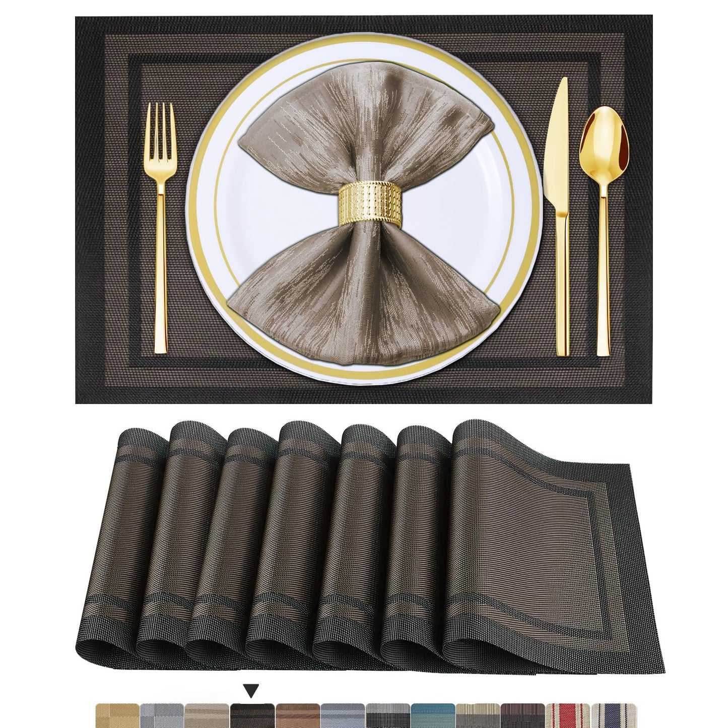 Tischsets 6er-Set, gewebtes Vinyl-Tischset für Esstisch, waschbar, abwischbar, Küchentischsets, strapazierfähige Tischsets für drinnen und draußen, 01 Beige, 6 Stück
