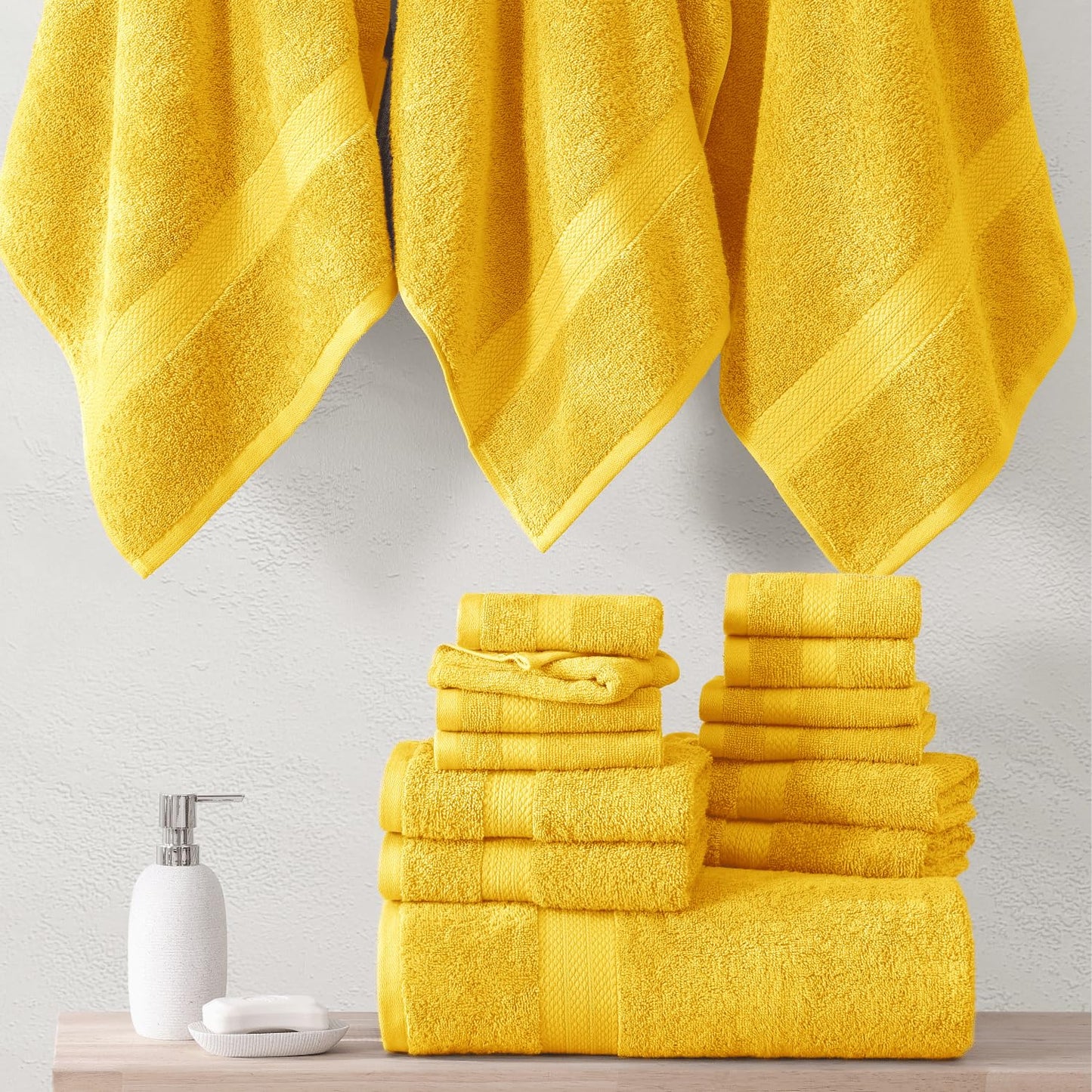 LANE LINEN 24-teiliges Badezimmerhandtuch-Set – 100 % Baumwolle, Badetuch-Sets, 4 Badetücher extragroß, 2 Badelaken, 6 Handtücher fürs Badezimmer, 8 Waschlappen, 4 Fingerkuppen-Handtücher – weiße Handtücher