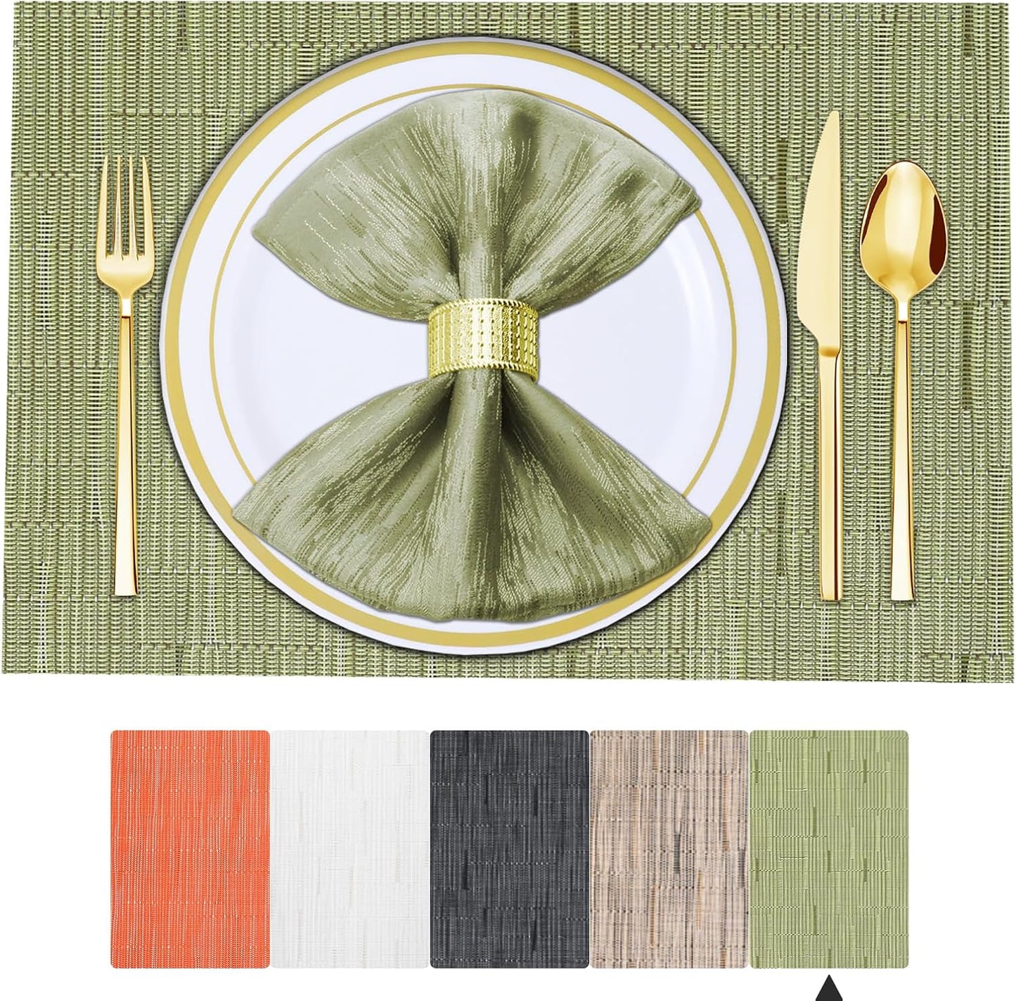 Tischsets 6er-Set, gewebtes Vinyl-Tischset für Esstisch, waschbar, abwischbar, Küchentischsets, strapazierfähige Tischsets für drinnen und draußen, 01 Beige, 6 Stück