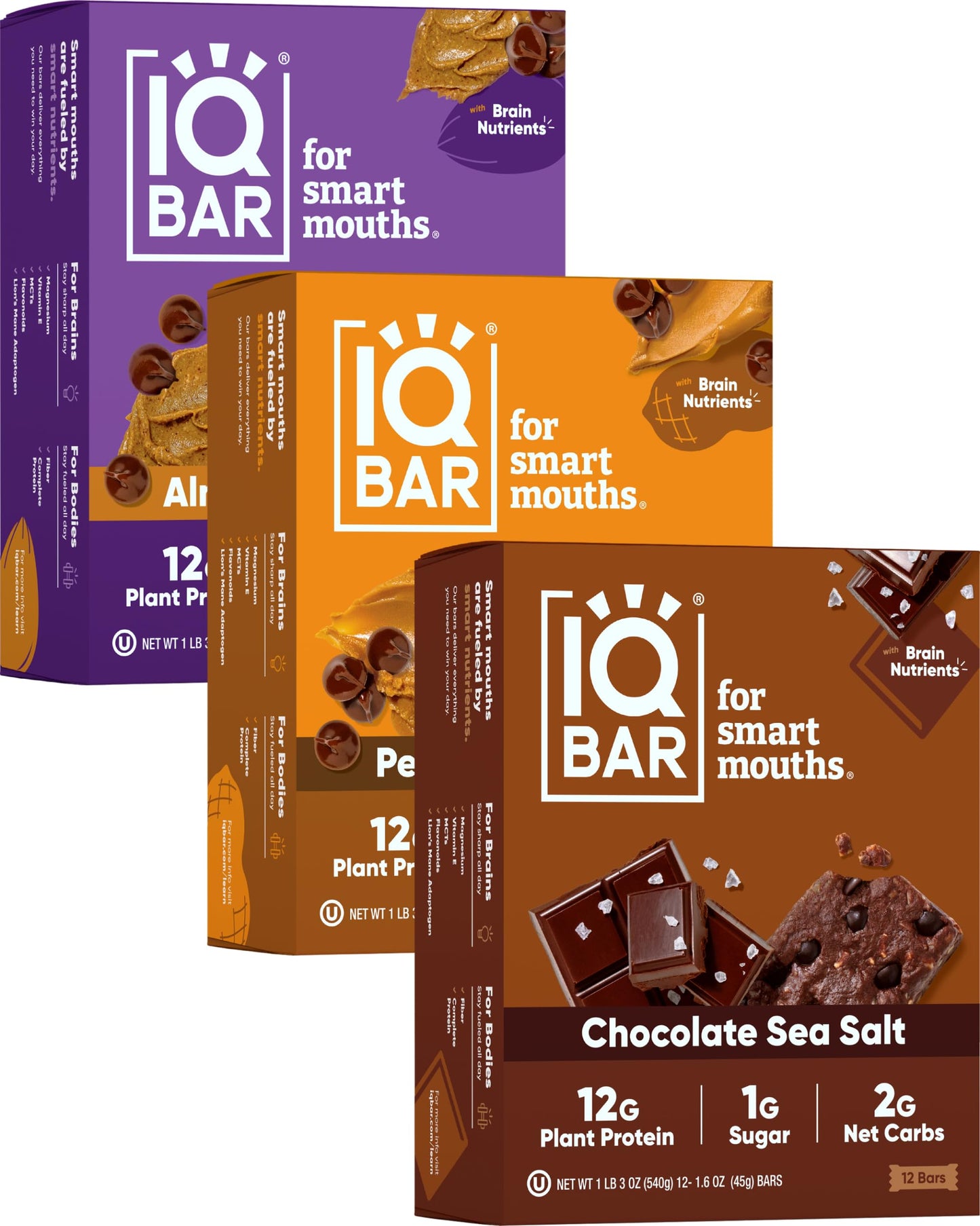 IQBAR Brain and Body Plant Protein Bars - 7 Bar Sampler Pack - Gluten Free, High Fiber, Vegan Snacks - Low Sugar Meal Replacement