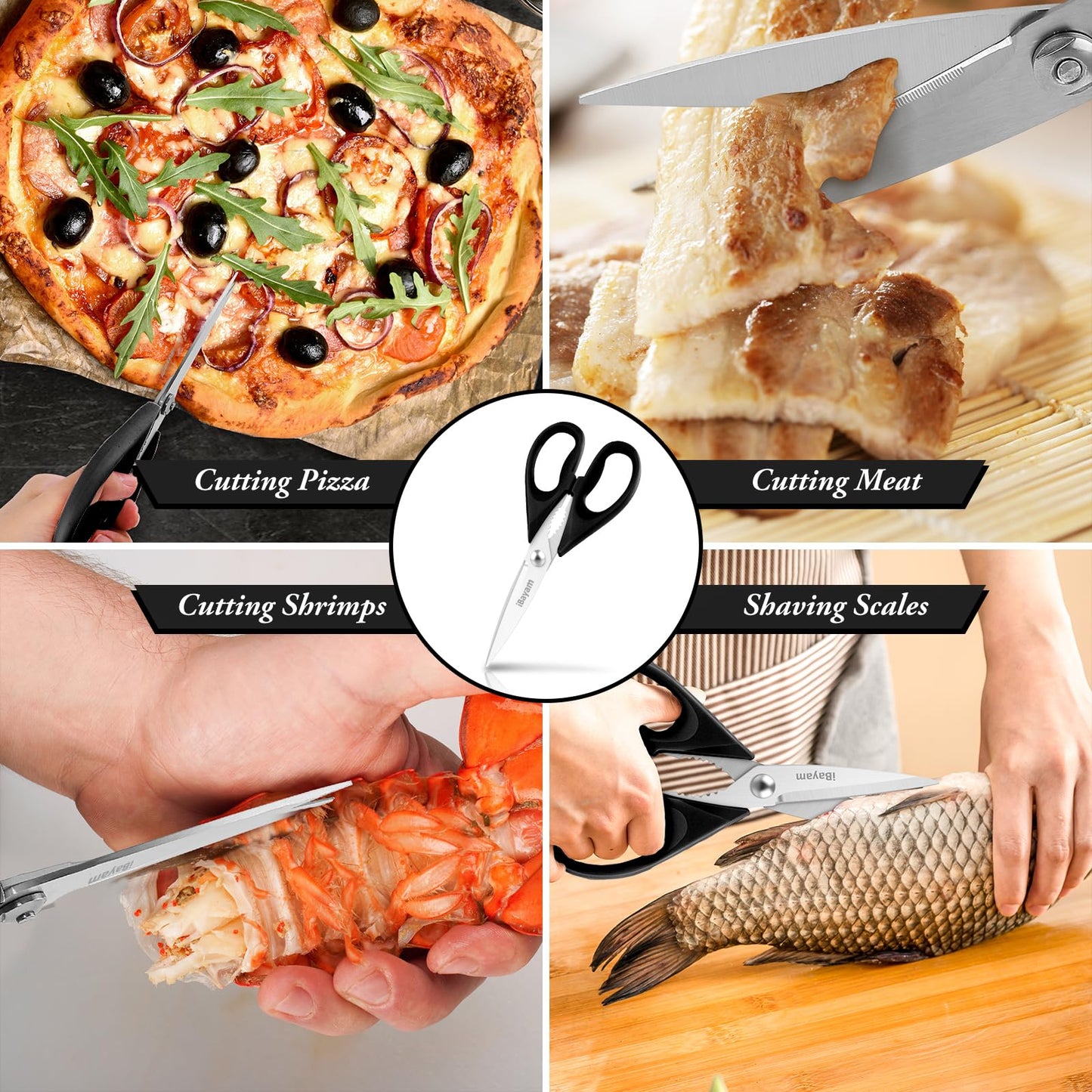 iBayam Küchenschere, Allzweck-Küchenschere, strapazierfähig, Küchen-Kochutensilien-Set, Kochutensilien, Fleisch- und Geflügelschere, spülmaschinenfeste Lebensmittel-Kochschere, Allzweckschere aus Edelstahl, Küchengeschenke
