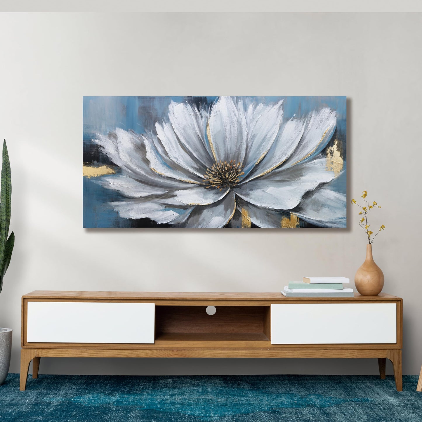Yuaxker Flower Wall Art White and Gold Floral Canvas Painting Modern Art Wall Decor Botanical Artwork for Living Room Bedroom Dining Room Office Home Decor 20x40 inch