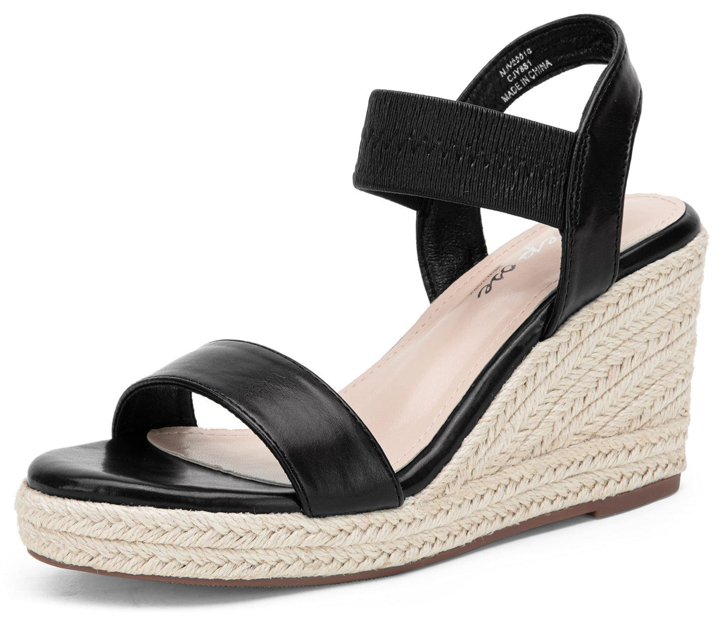 Vepose Damen 881 Keilsandalen Elastischer Fesselriemen Espadrilles Plateau Offene Zehenpartie High Heel Stretch Textil Brautschuhe