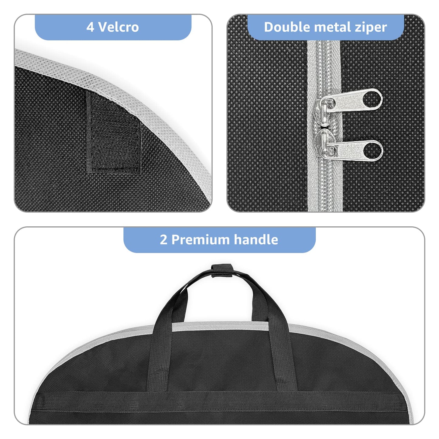 Sacs à vêtements transparents de 50 po pour suspendre des vêtements dans un placard avec soufflets de 4 po, sac de protection pour costumes pour robes, manteaux longs, vestes, pulls, chemises, 3 paquets, noir