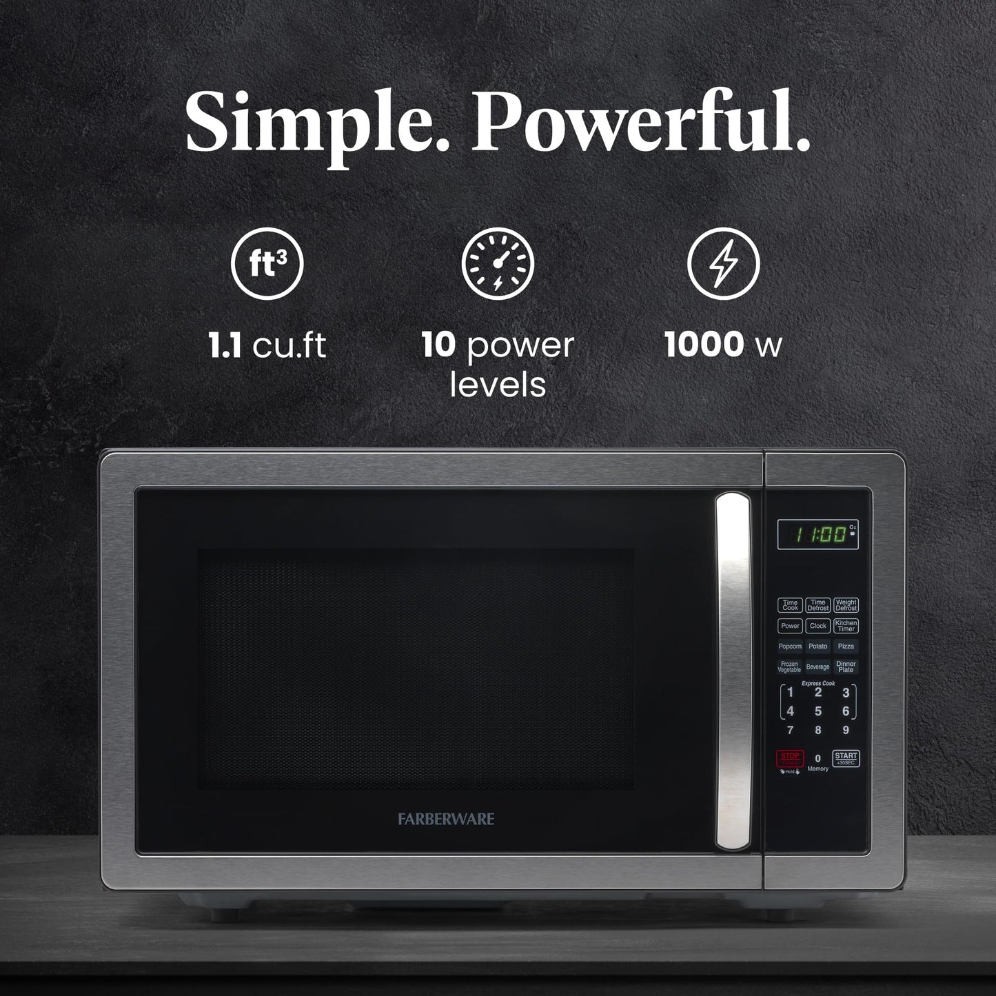 Farberware Countertop Microwave 1000 Watts, 1.1 cu ft - Microwave Oven With LED Lighting and Child Lock - Perfect for Apartments and Dorms - Easy Clean Metallic Red