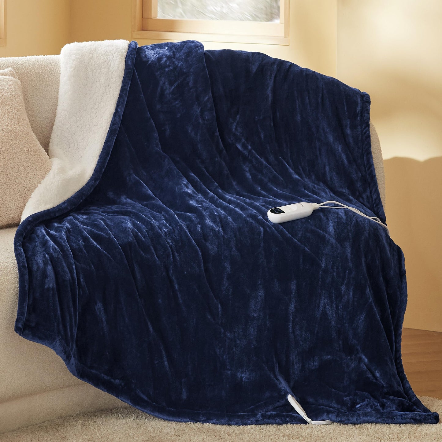Electric Heated Blanket/Throw - Seamless Flannel Electric Blanket, Heating Blanket with 4 Time Settings & 6 Heat Settings, Warm Blanket Gift for Grandma (50x60 inches, Black)