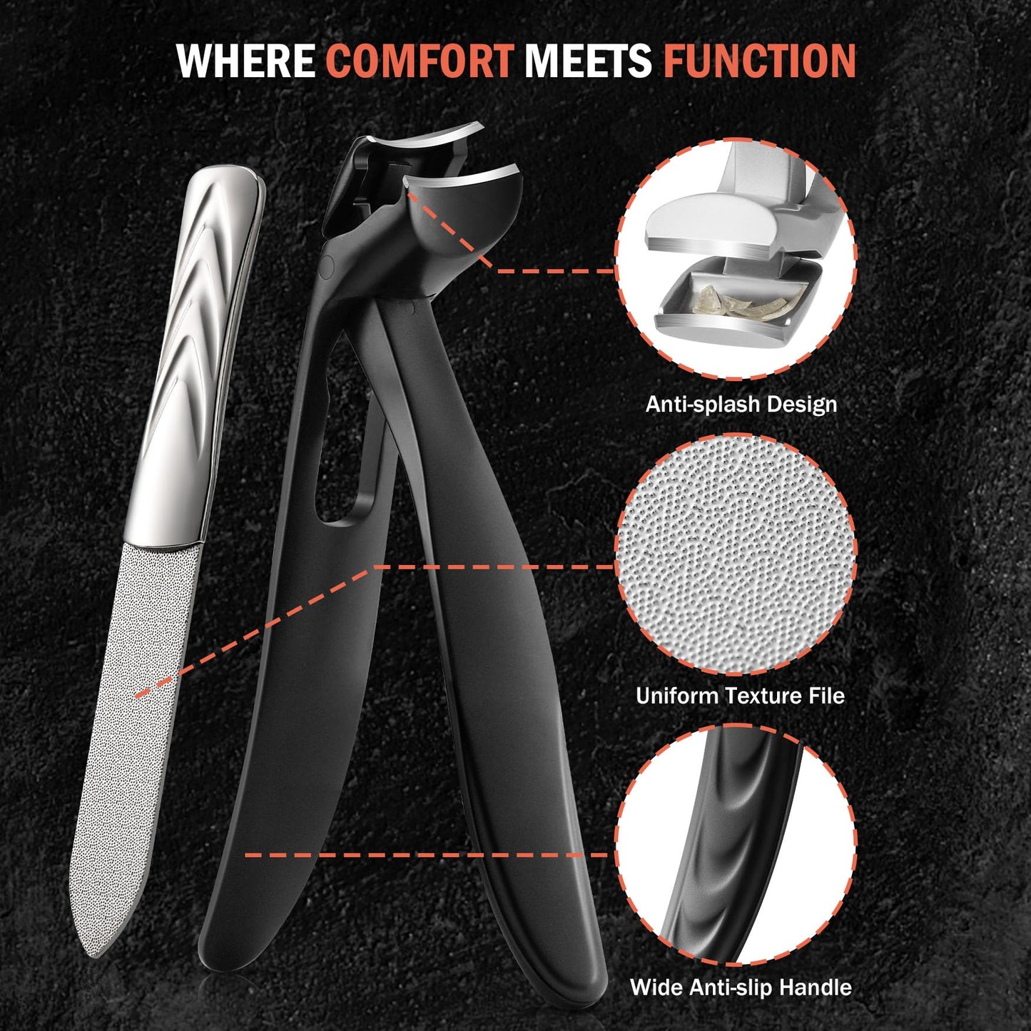 BEZOX Angled Head Toe Nail Clippers for Seniors for Thick Nails - Ergonomic Toenails Clipper for Thick Toenails, Premium Finger Nails Clipper for Adult with Catcher - Black