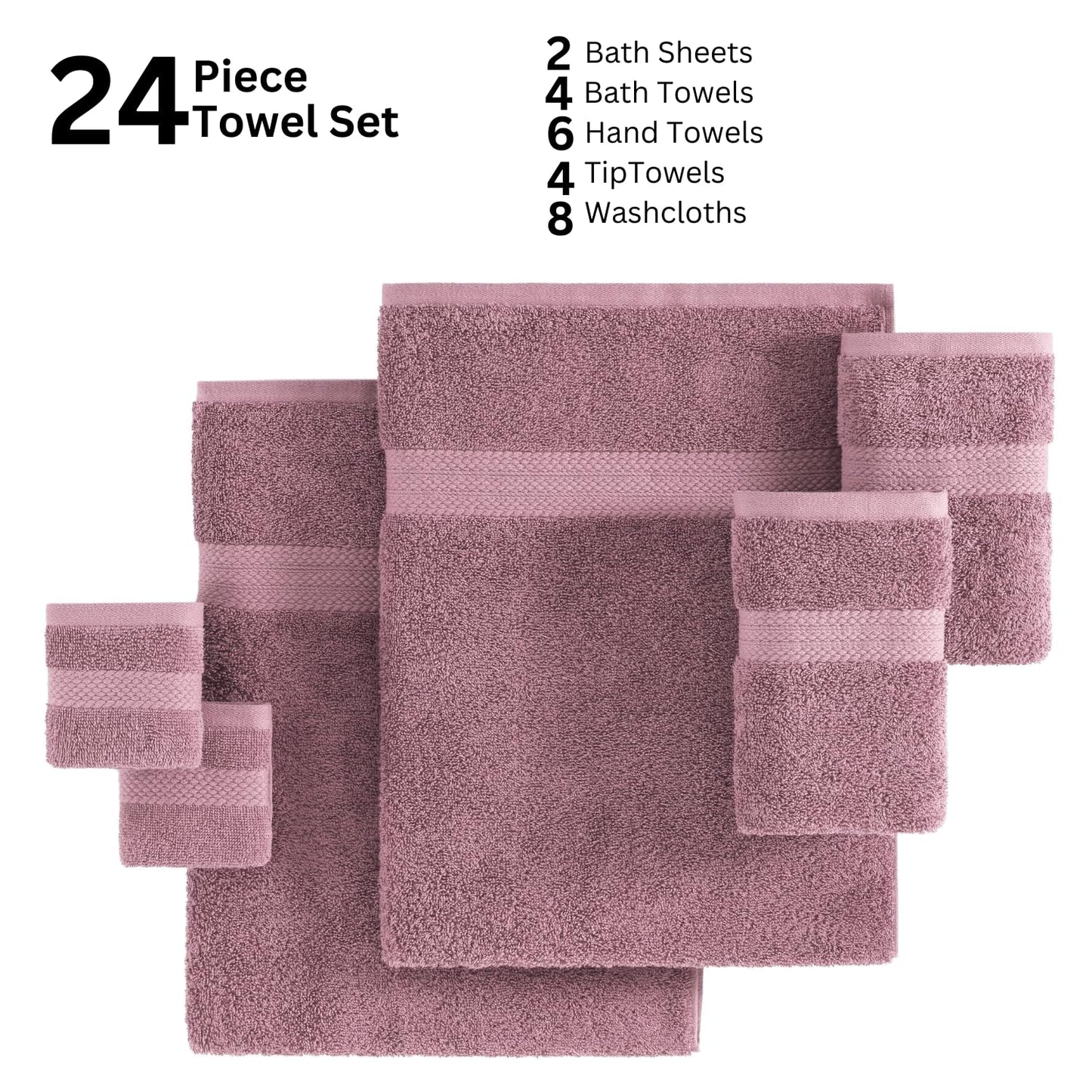 LANE LINEN 24-teiliges Badezimmerhandtuch-Set – 100 % Baumwolle, Badetuch-Sets, 4 Badetücher extragroß, 2 Badelaken, 6 Handtücher fürs Badezimmer, 8 Waschlappen, 4 Fingerkuppen-Handtücher – weiße Handtücher