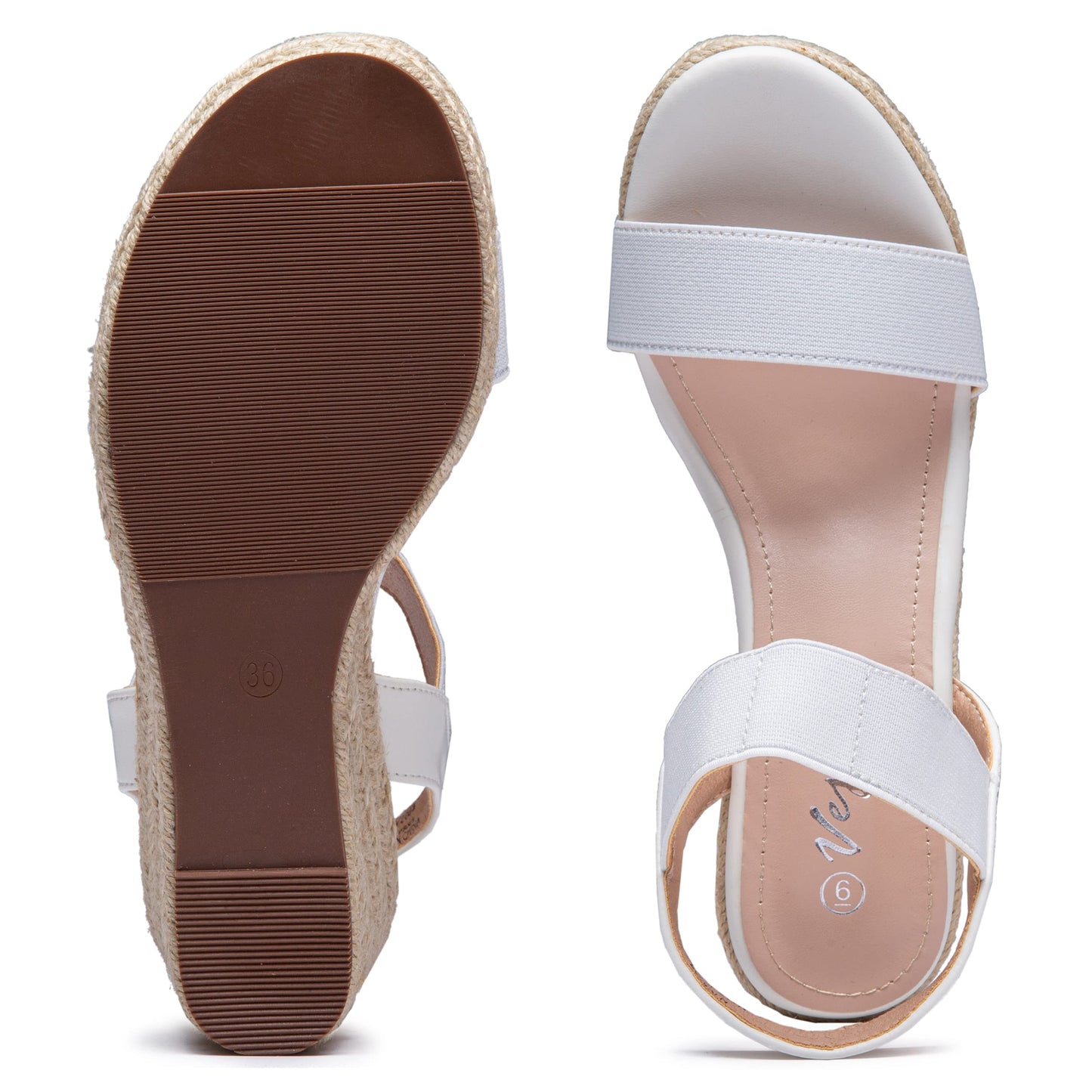 Vepose Damen 881 Keilsandalen Elastischer Fesselriemen Espadrilles Plateau Offene Zehenpartie High Heel Stretch Textil Brautschuhe