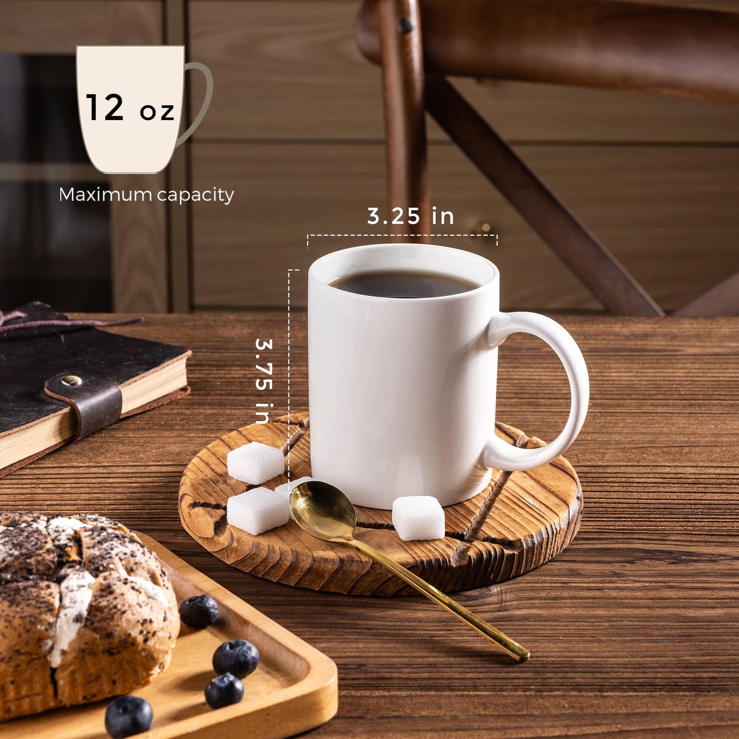 Lot de 6 tasses à café AmorArc 12 oz blanc cassé, tasses à café en céramique avec grande poignée pour homme, femme, ensemble de tasses à café légères pour latte/cappuccino/cacao/lait, lavables au lave-vaisselle et au micro-ondes, 6 pièces