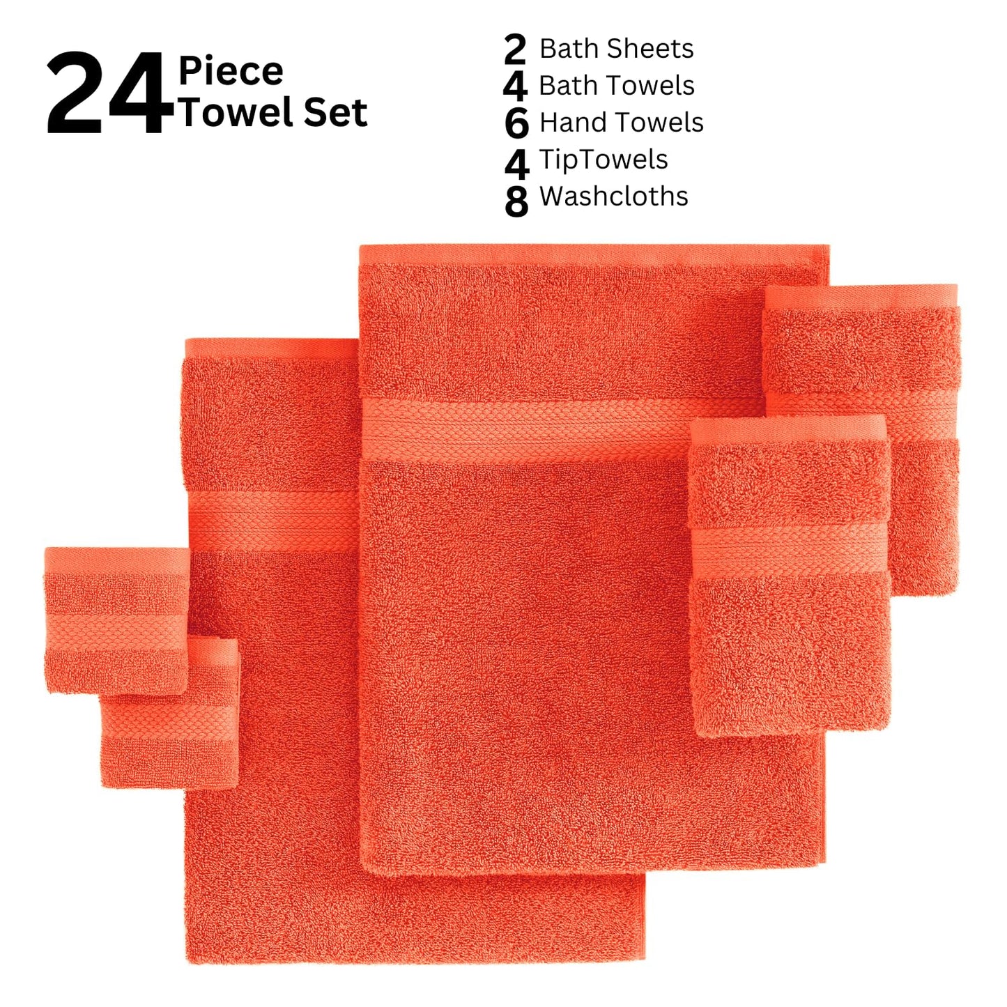 LANE LINEN 24-teiliges Badezimmerhandtuch-Set – 100 % Baumwolle, Badetuch-Sets, 4 Badetücher extragroß, 2 Badelaken, 6 Handtücher fürs Badezimmer, 8 Waschlappen, 4 Fingerkuppen-Handtücher – weiße Handtücher