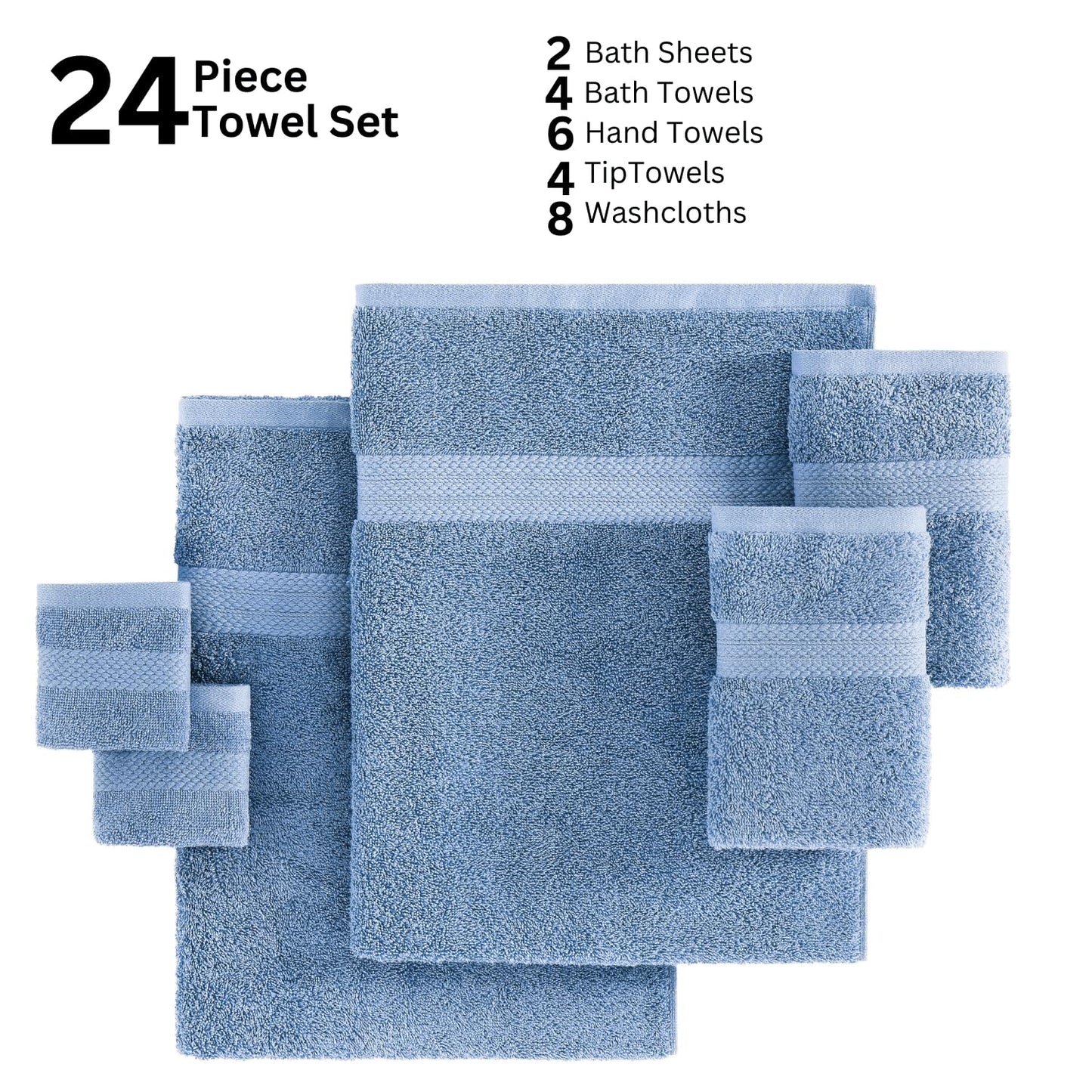 LANE LINEN 24-teiliges Badezimmerhandtuch-Set – 100 % Baumwolle, Badetuch-Sets, 4 Badetücher extragroß, 2 Badelaken, 6 Handtücher fürs Badezimmer, 8 Waschlappen, 4 Fingerkuppen-Handtücher – weiße Handtücher