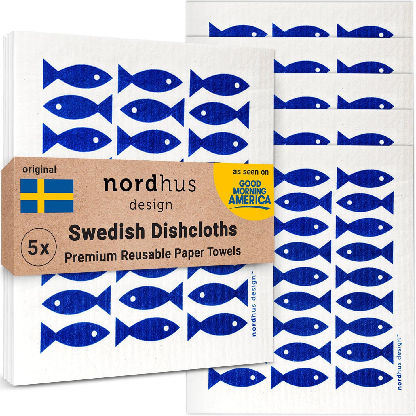 Nordhus Design Swedish Dishcloths for Kitchen, 10 Cloths, Made in Sweden - Reusable, Washable Cellulose Cotton Kitchen Cloths - Replace Paper Towels, Wipes, Sponges, Dish Rags