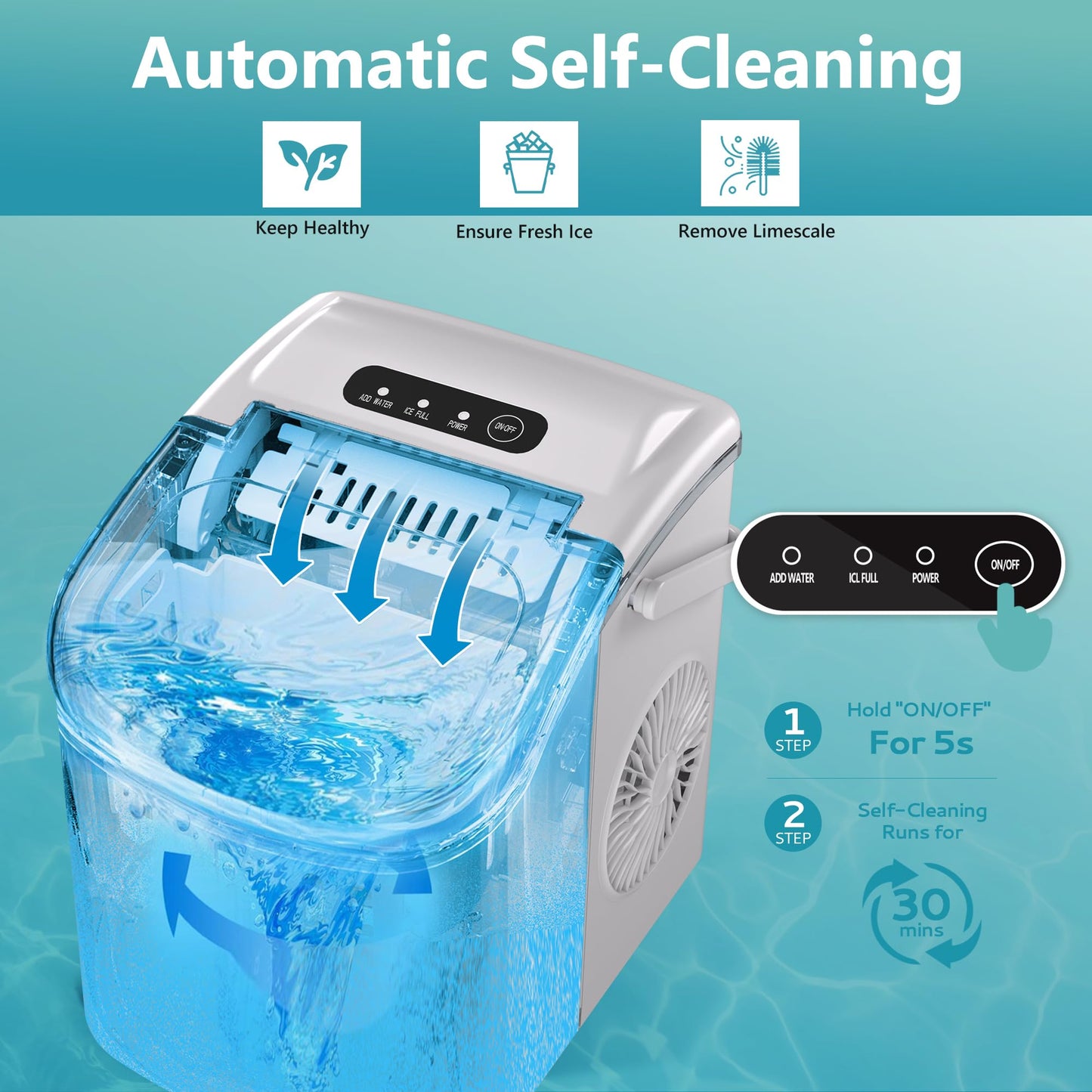 EUHOMY Countertop Ice Maker Machine with Handle, 26lbs in 24Hrs, 9 Ice Cubes Ready in 6 Mins, Auto-Cleaning Portable Ice Maker with Basket and Scoop, for Home/Kitchen/Camping/RV. (Black)