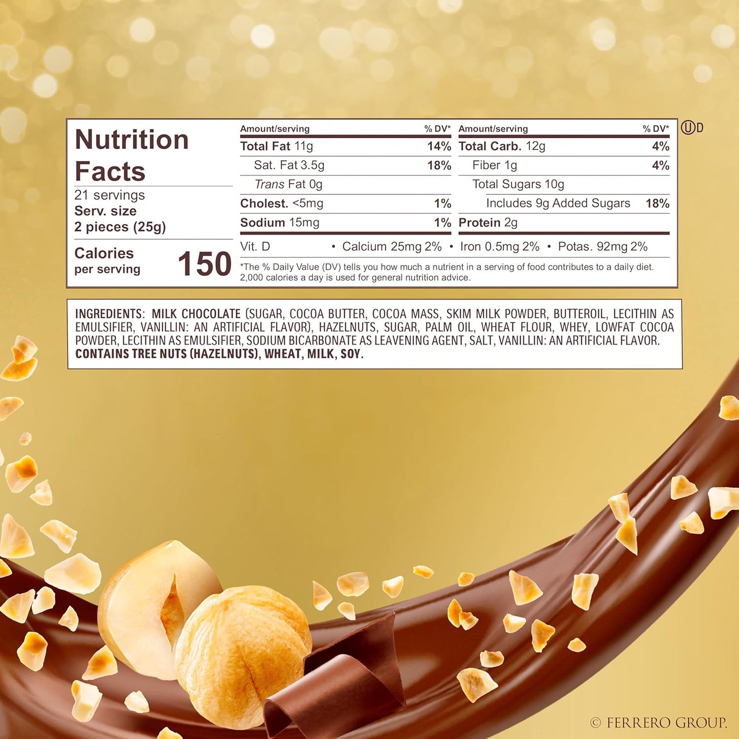Ferrero Rocher, 42 Count, Gourmet Milk Chocolate Hazelnut, Chocolate Gift Box, Individually Wrapped, 18.5 oz