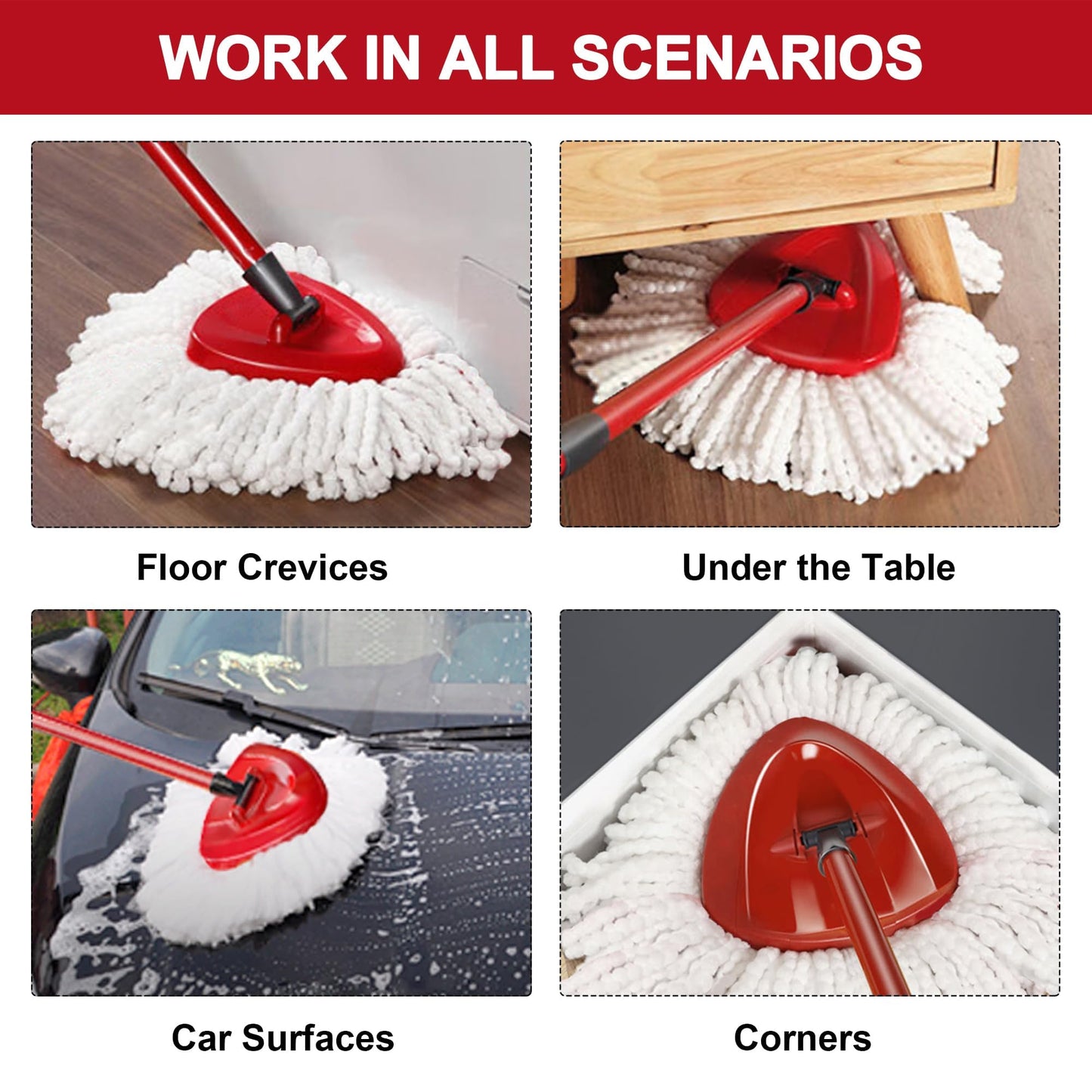 Mop Heads Replacement for O-Ceda Easy Wrin Spin Mop, Microfiber Spin Mop Refills, Easy Cleaning Mop Head Replacement (4pcs 1-Tank Mop White)