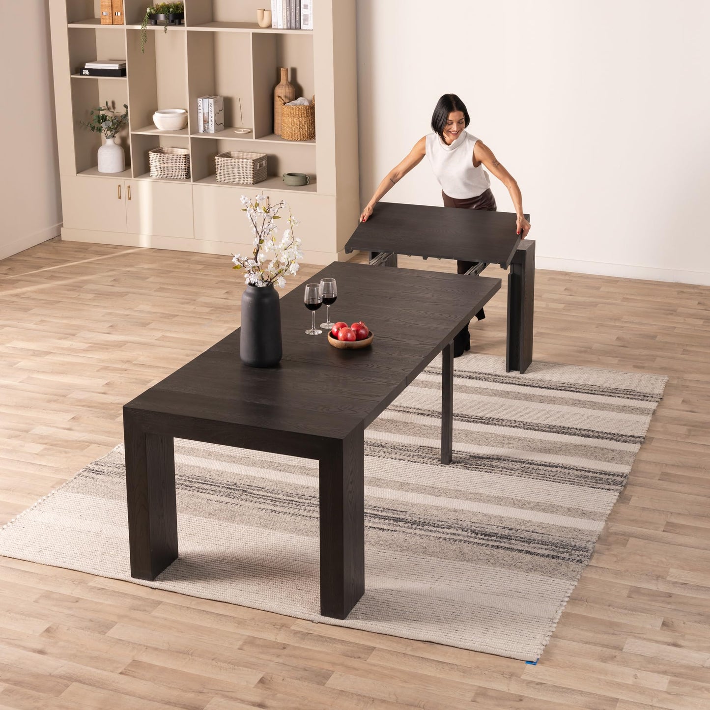Transformer Table Esstisch-Set für 4 bis 12, ausziehbarer Esstisch aus Holz mit ausziehbarer Bank, Möbel für kleine Räume, Küchentisch-Set (Dunkelgrau, Tisch + Bank)