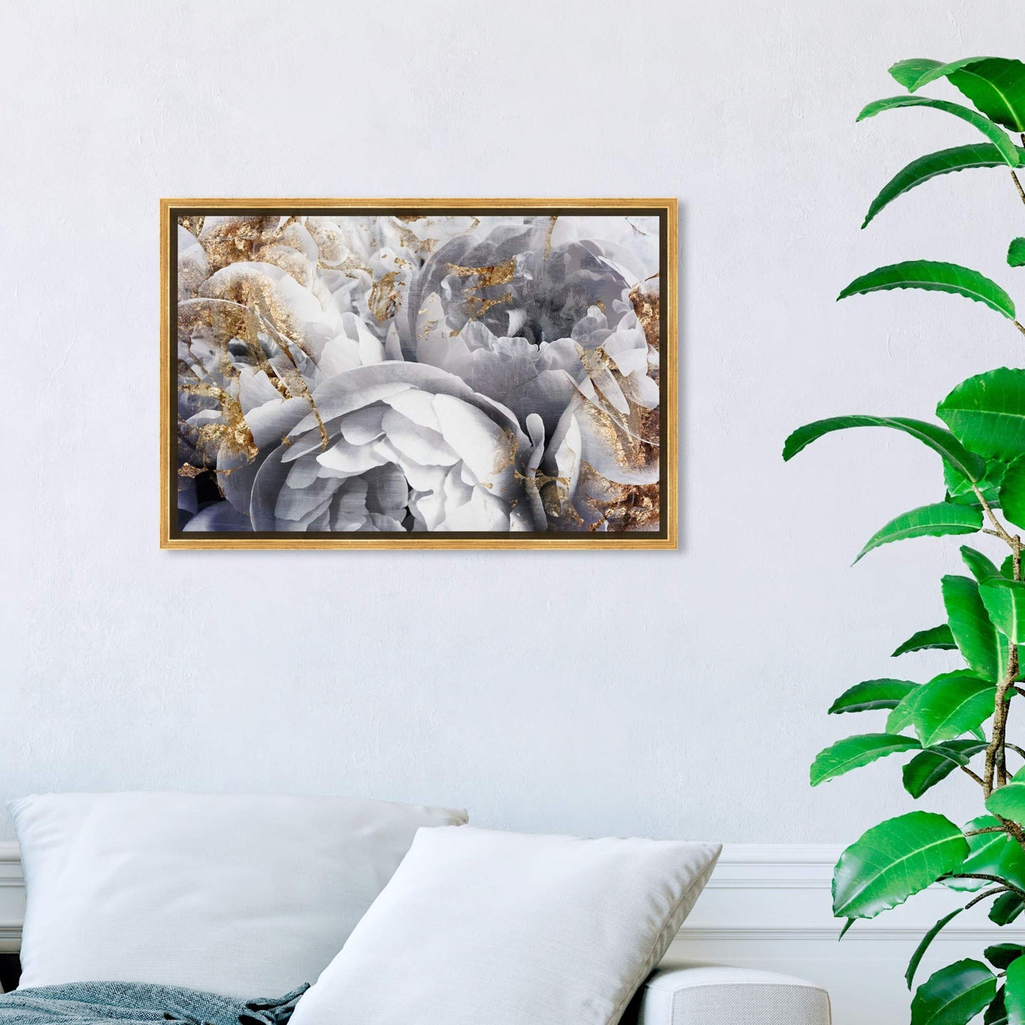 The Oliver Gal Artist Co. Floral and Botanical Wall Art Canvas Prints 'Her Peony Garden' Home Décor, 15" x 10", Gold, White