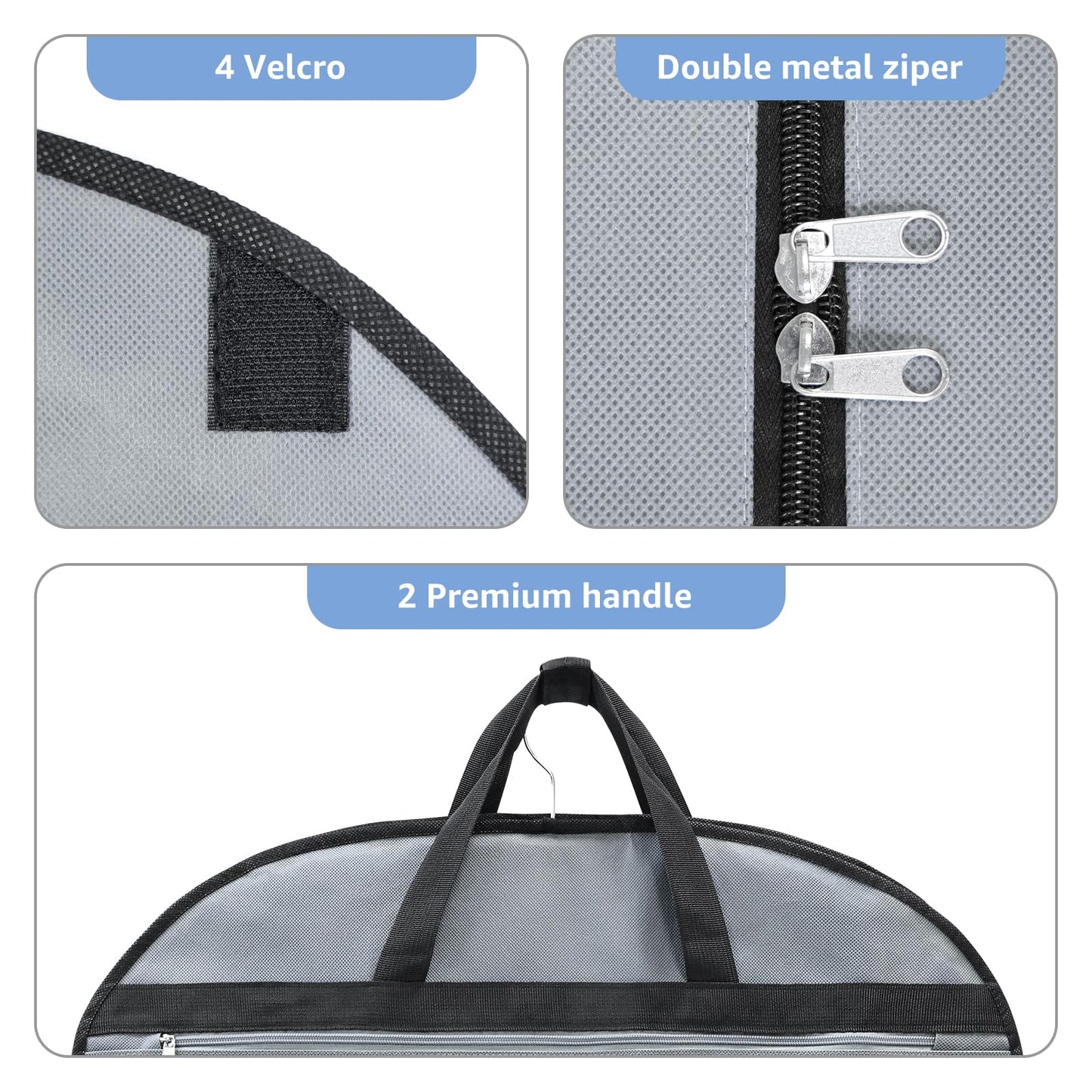 Sacs à vêtements transparents de 50 po pour suspendre des vêtements dans un placard avec soufflets de 4 po, sac de protection pour costumes pour robes, manteaux longs, vestes, pulls, chemises, 3 paquets, noir