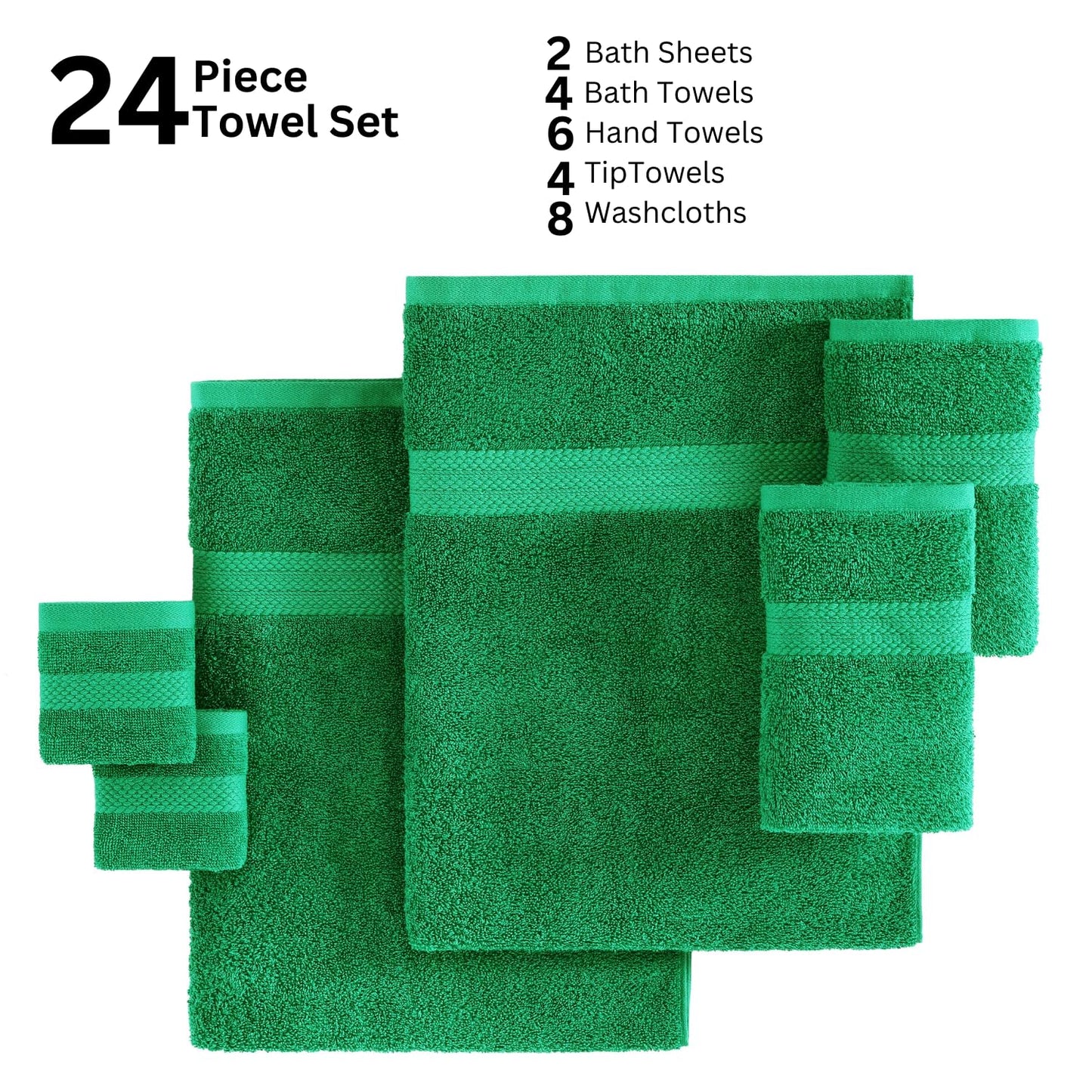 LANE LINEN 24-teiliges Badezimmerhandtuch-Set – 100 % Baumwolle, Badetuch-Sets, 4 Badetücher extragroß, 2 Badelaken, 6 Handtücher fürs Badezimmer, 8 Waschlappen, 4 Fingerkuppen-Handtücher – weiße Handtücher