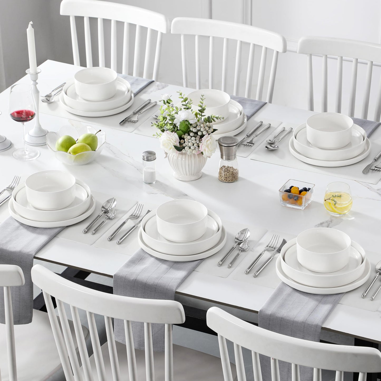 MALACASA 12 Pieces Porcelain Dinnerware Set, Modern White Dish Set for 4, Premium Serving Plates and Bowls Sets, Chip and Scratch Resistant Dishware Sets Kitchen Dishes Dining Ware Set, Series LEAH
