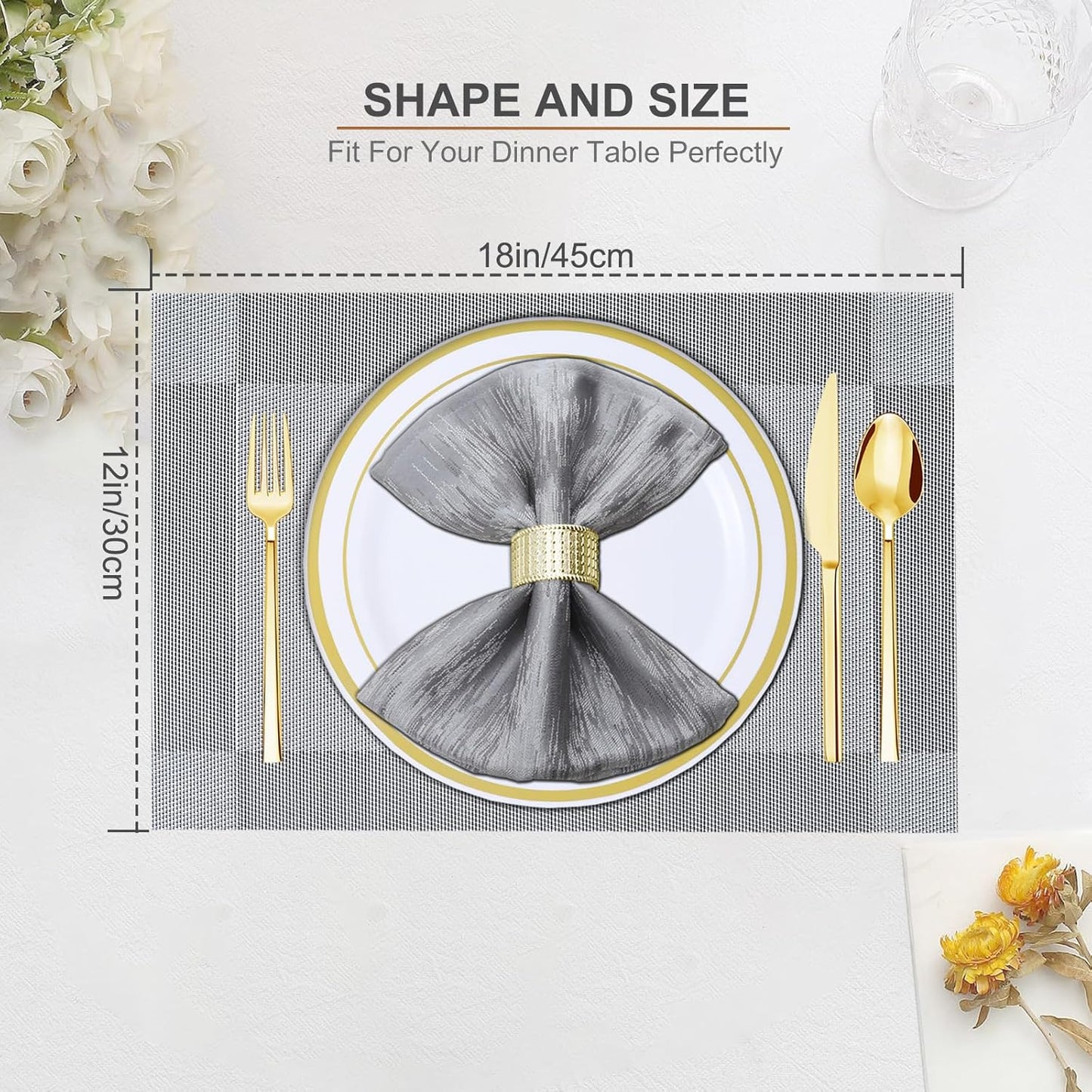 Tischsets 6er-Set, gewebtes Vinyl-Tischset für Esstisch, waschbar, abwischbar, Küchentischsets, strapazierfähige Tischsets für drinnen und draußen, 01 Beige, 6 Stück