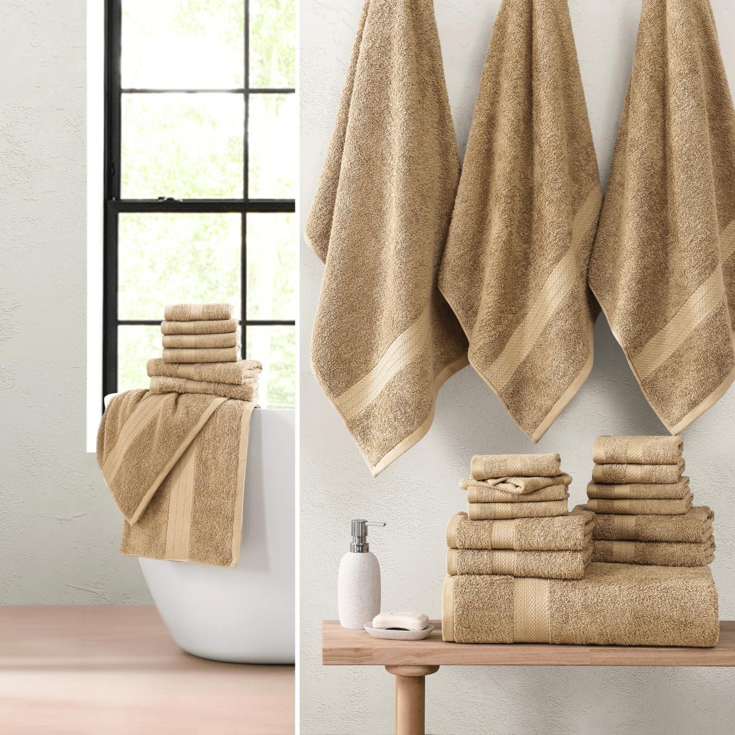 LANE LINEN 24-teiliges Badezimmerhandtuch-Set – 100 % Baumwolle, Badetuch-Sets, 4 Badetücher extragroß, 2 Badelaken, 6 Handtücher fürs Badezimmer, 8 Waschlappen, 4 Fingerkuppen-Handtücher – weiße Handtücher