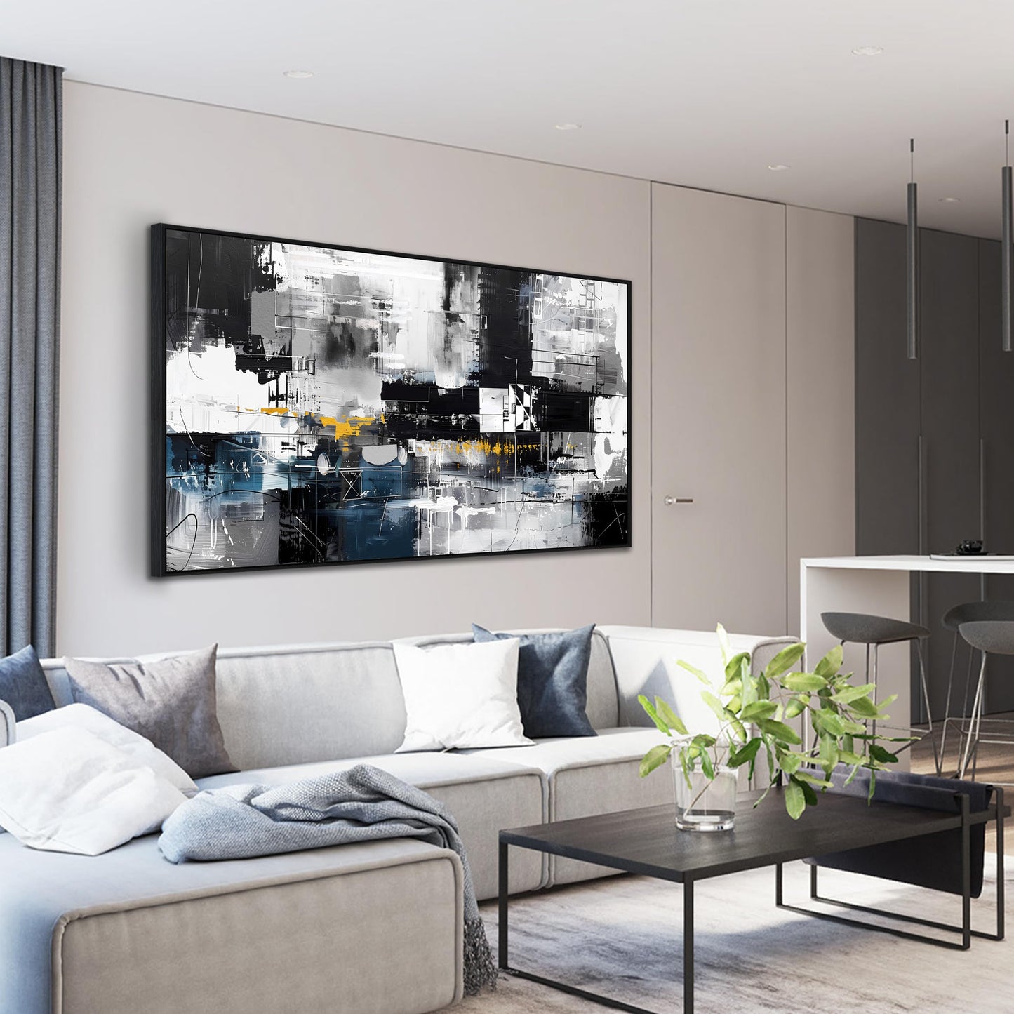 Gold Wall Art White Wall Pictures Beautiful Flower Wall Decorations for Living Room Black Artwork 24"x48" Art for Home Office