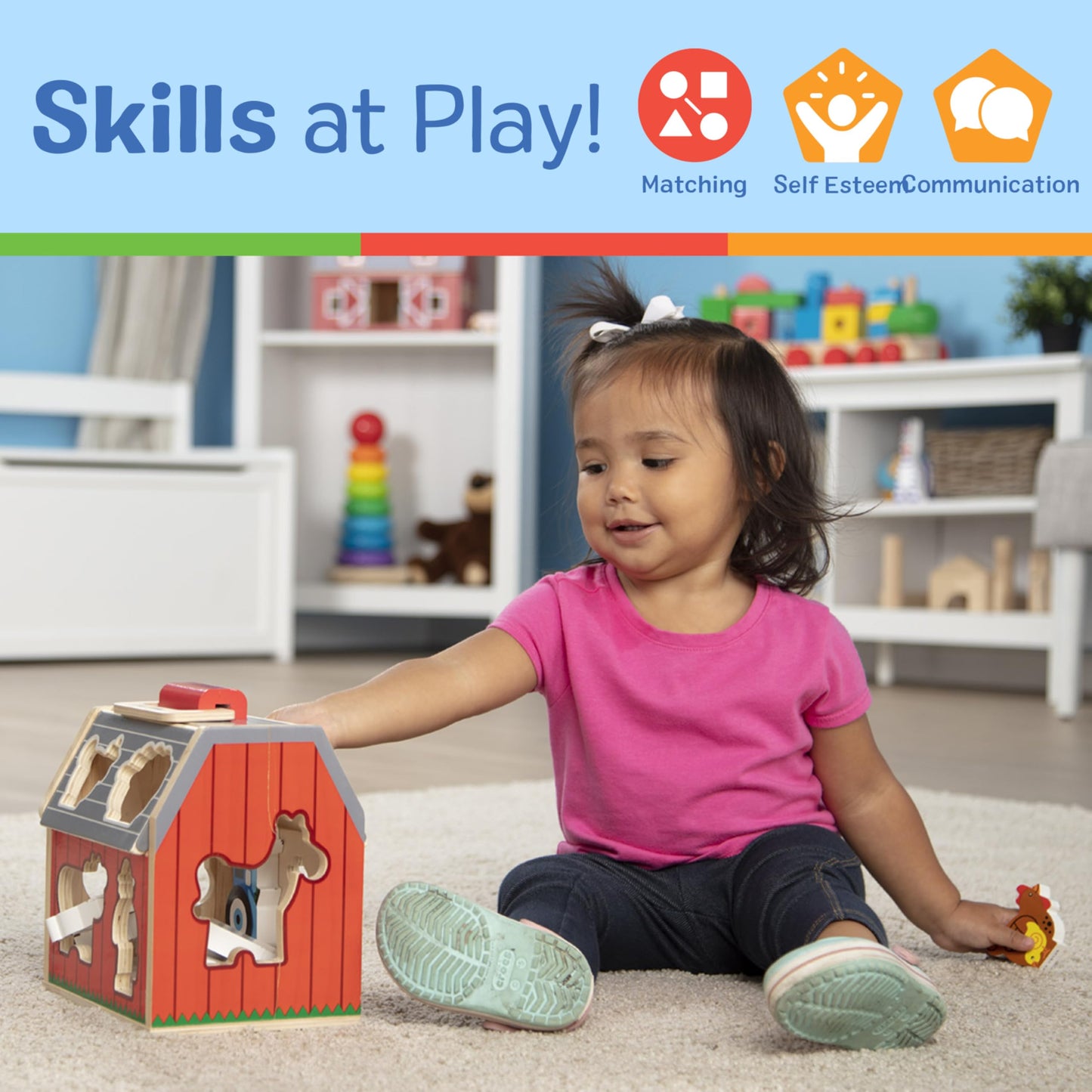 Melissa & Doug Wooden Take-Along Barn Toy with Flip-Up Roof and Handle, 10 Farm Play Pieces, Shape Sorting And Stacking Learning Toys For Toddlers And Kids Ages 2+